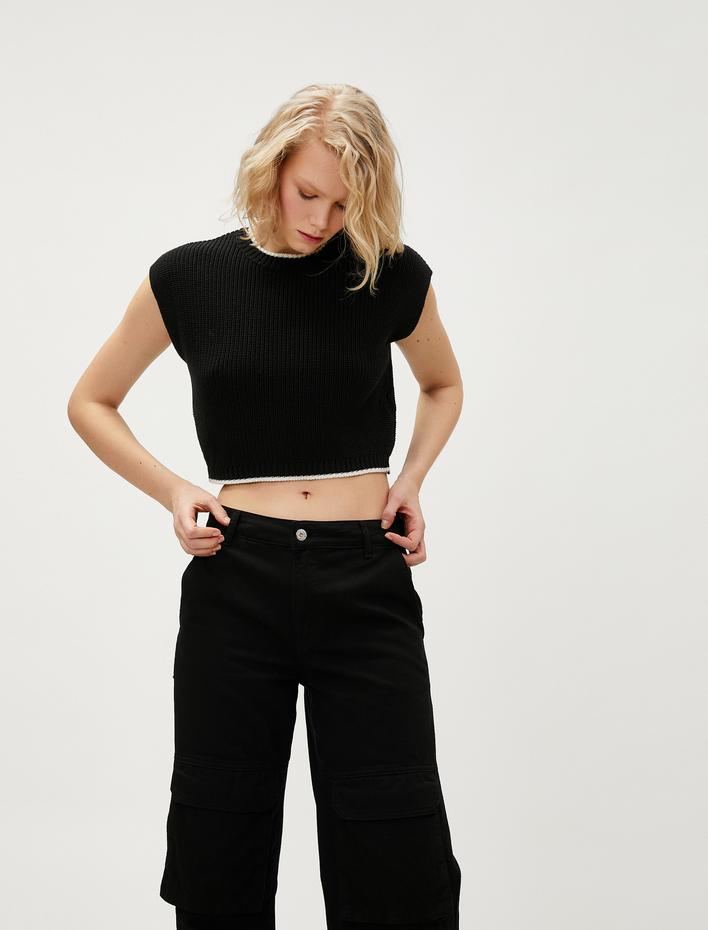  Crop Süveter Bisiklet Yaka