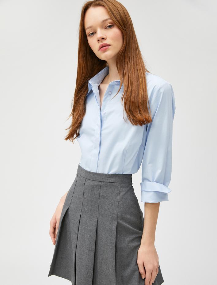  Basic Poplin Gömlek Gizli Düğmeli Uzun Kollu