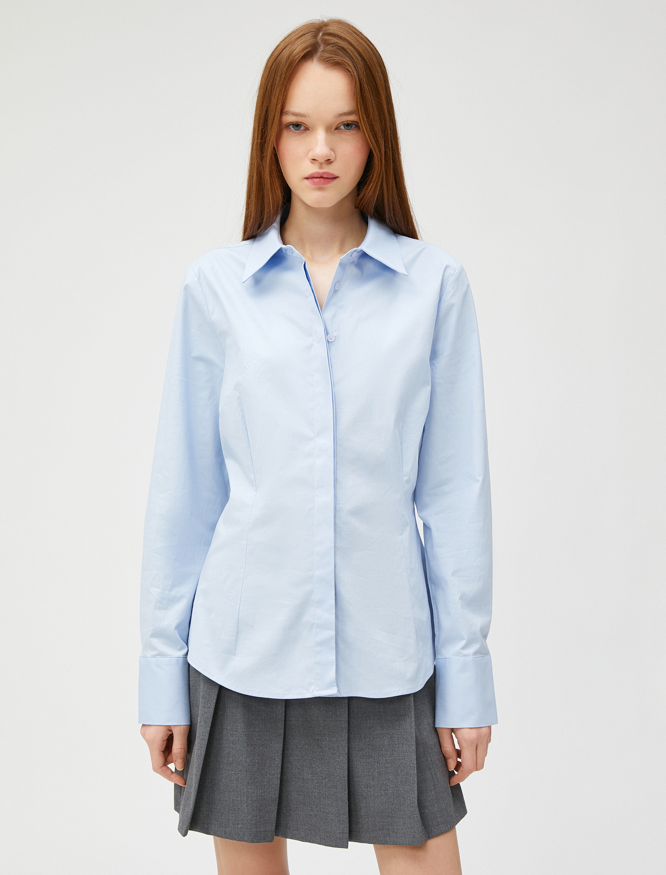 Basic Poplin Gömlek Gizli Düğmeli Uzun Kollu