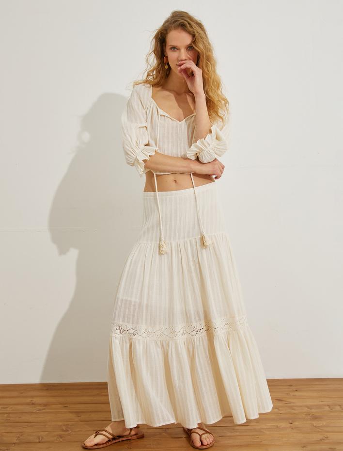  Salaş Crop Bluz Balon Kollu Kare Yaka