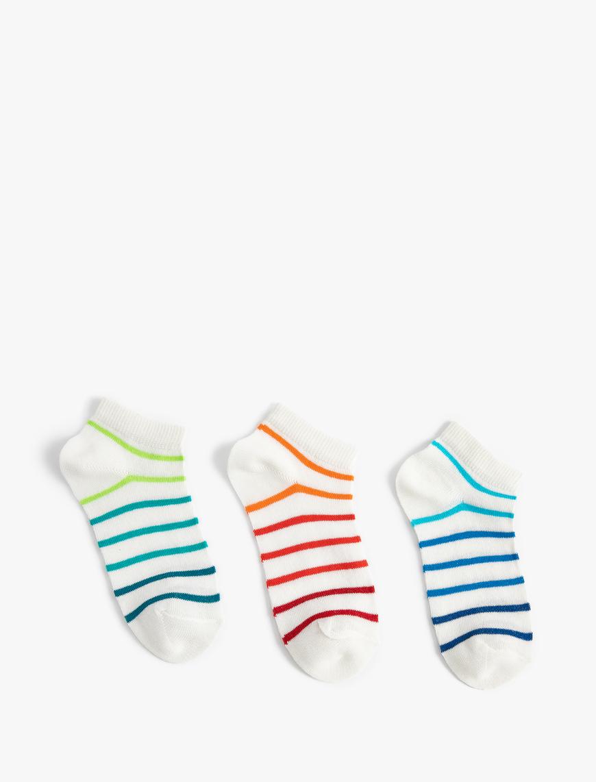  Erkek Çocuk 3’lü Çok Renkli Çizgili Pamuk Karışımlı Çorap Seti