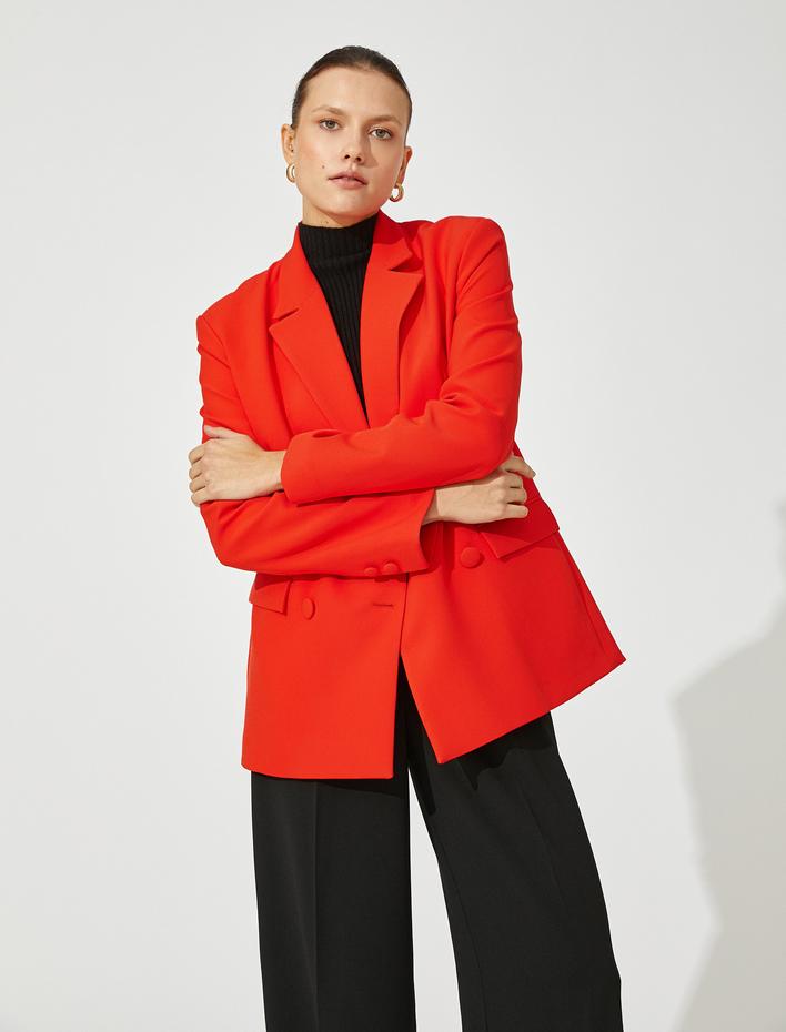  Kruvaze Blazer Ceket Düğmeli Cep Detaylı