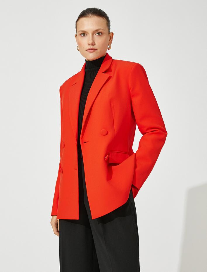  Kruvaze Blazer Ceket Düğmeli Cep Detaylı