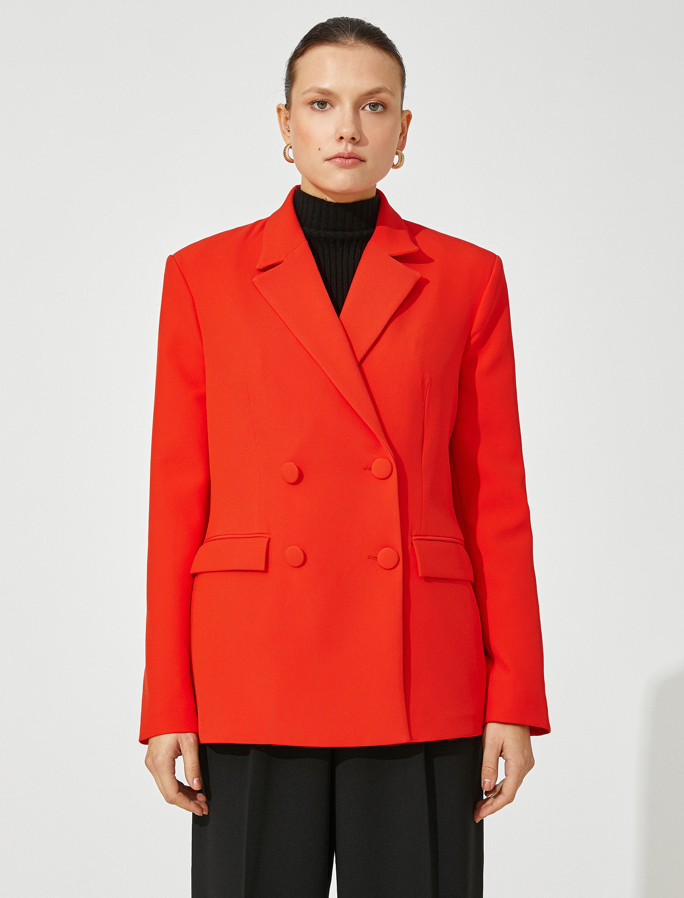   Kruvaze Blazer Ceket Düğmeli Cep Detaylı