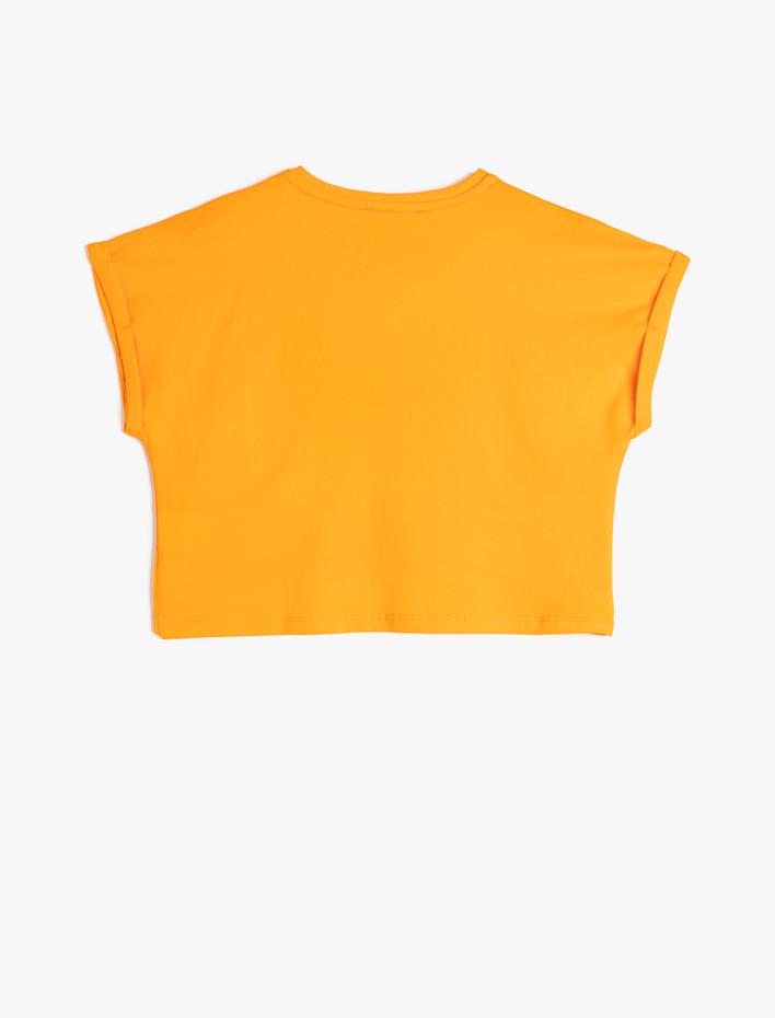 Kız Çocuk Crop Tişört Oversize Kısa Kollu Pul Payet İşlemeli Pamuklu