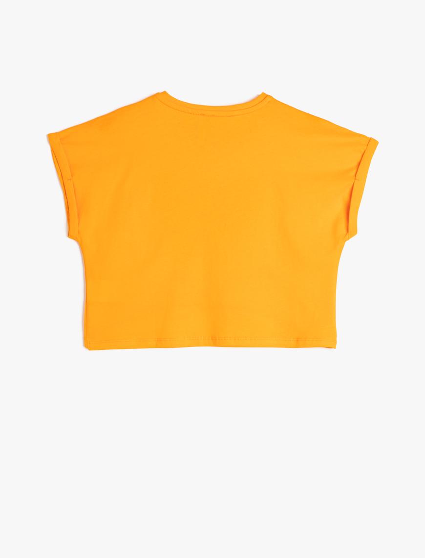  Kız Çocuk Crop Tişört Oversize Kısa Kollu Pul Payet İşlemeli Pamuklu