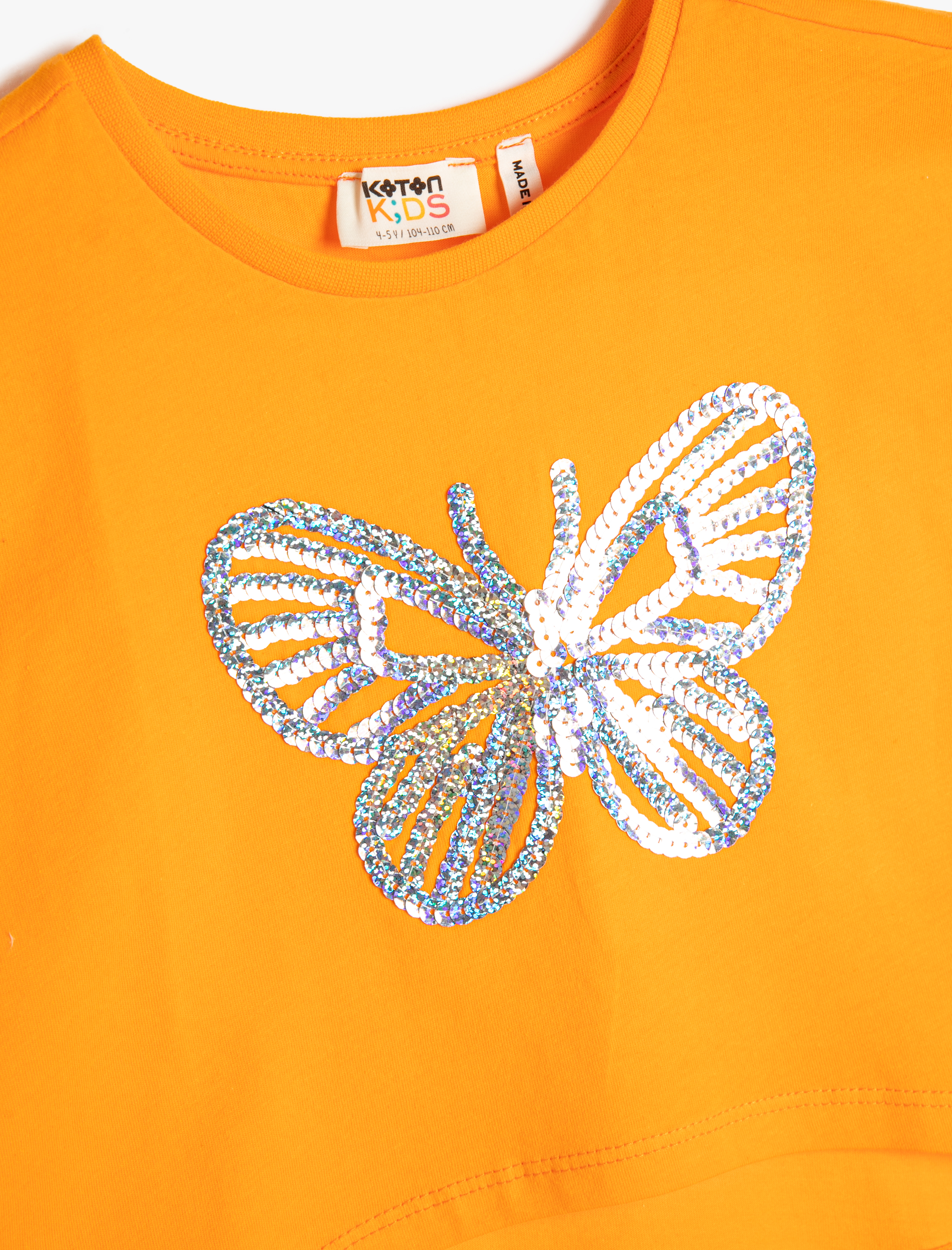  Kız Çocuk Crop Tişört Oversize Kısa Kollu Pul Payet İşlemeli Pamuklu