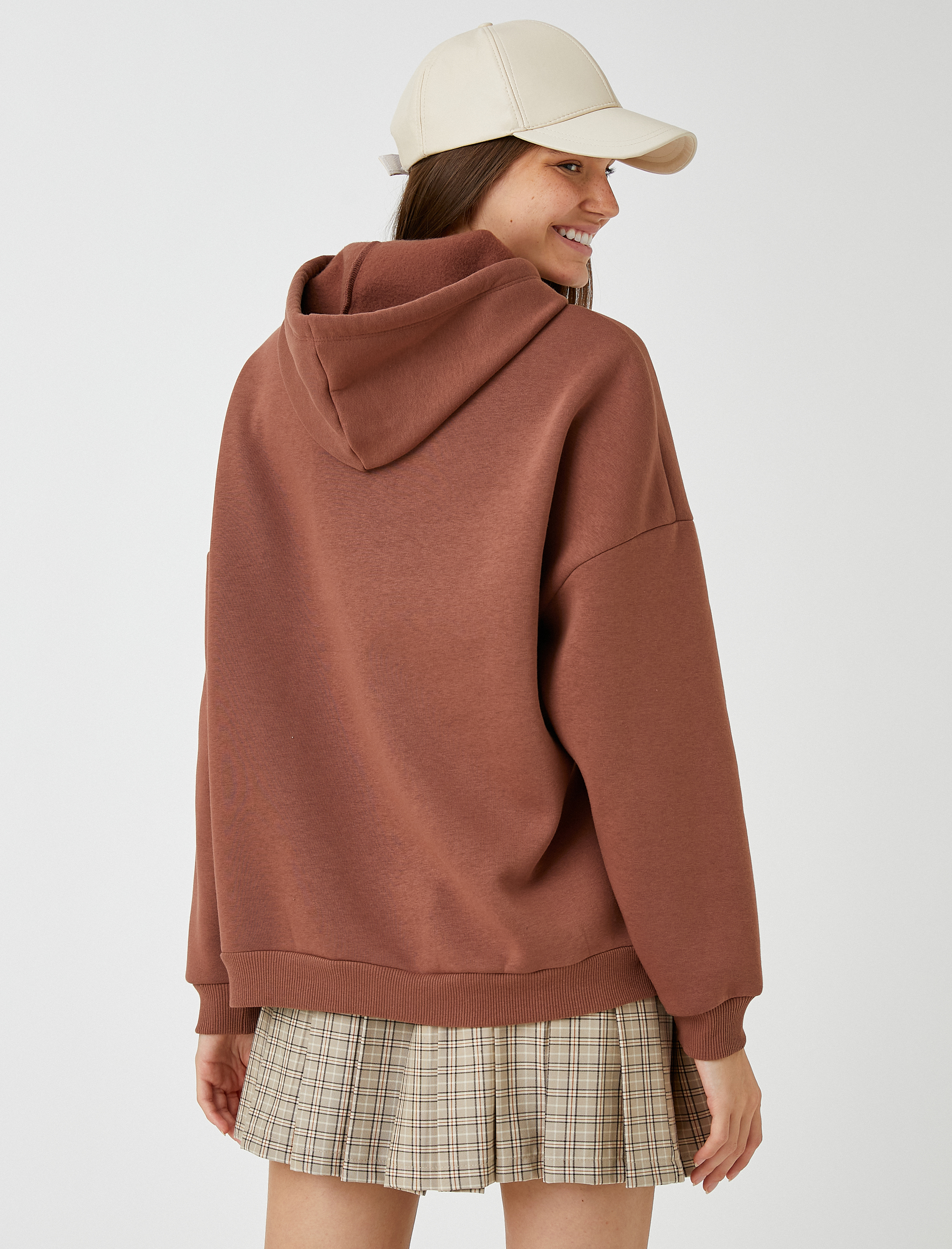   Oversize Swaetshirt Baskılı Kapüşonlu İçi Polarlı