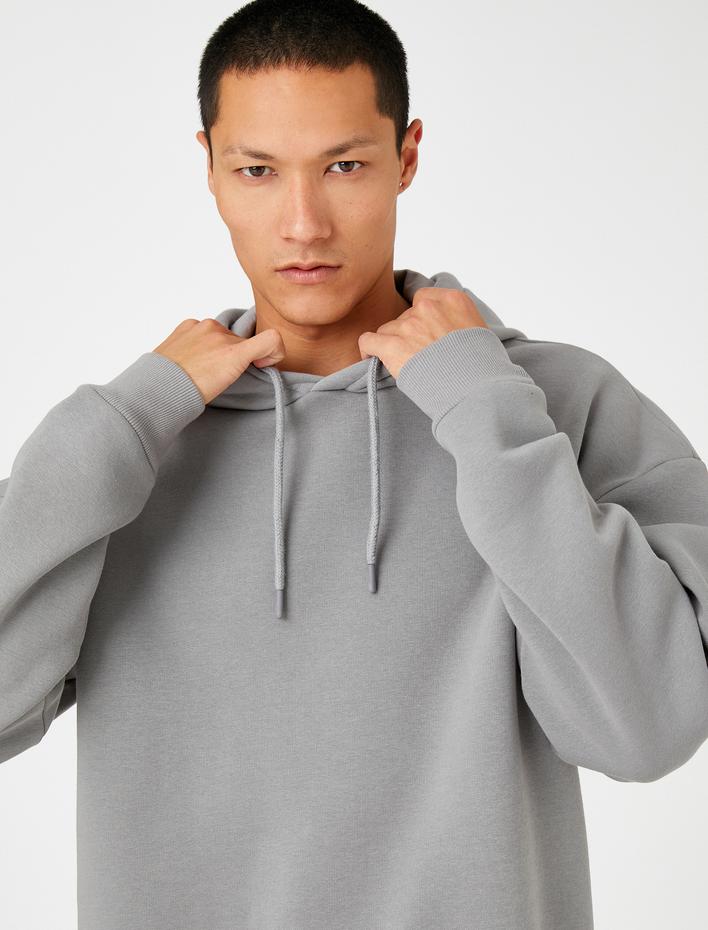  Kapşonlu Oversize Sweatshirt Şardonlu Uzun Kollu