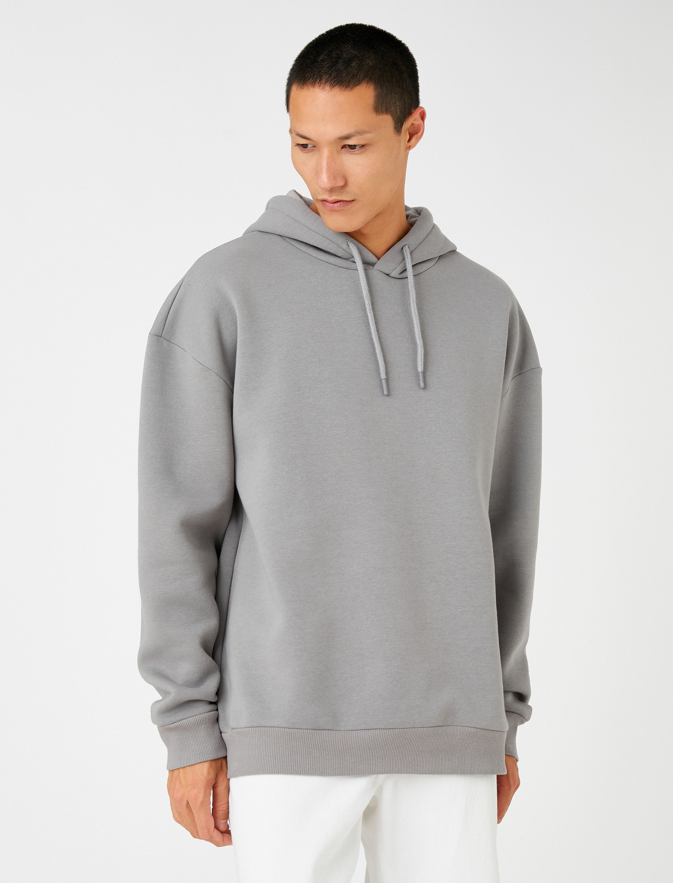   Kapşonlu Oversize Sweatshirt Şardonlu Uzun Kollu