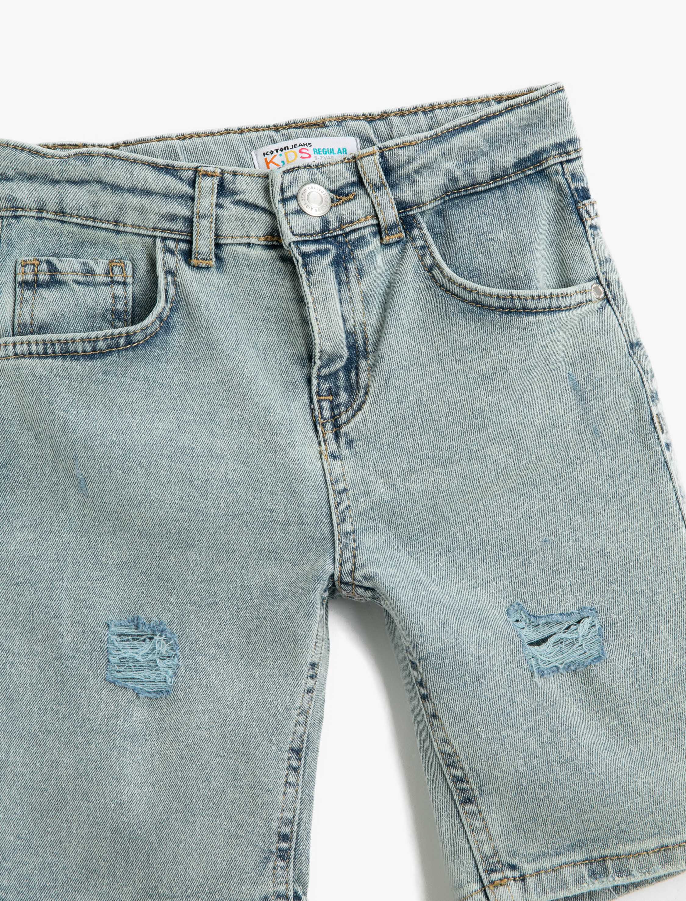  Erkek Çocuk Kot Şort Bermuda Cepli Pamuklu - Slim Fit Beli Ayarlanabilir Lastikli