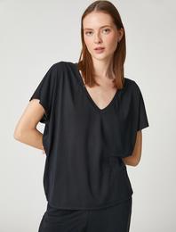 V Yaka T-Shirt Modal Karışımlı