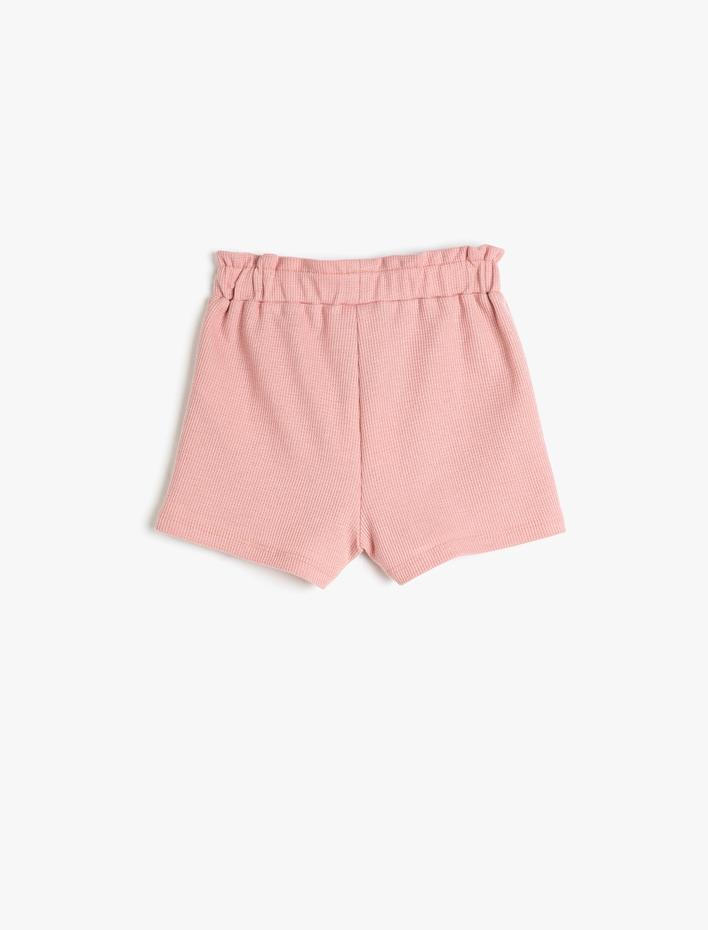 Kız Bebek Şort Beli Lastikli Dokulu Etiket Detaylı Pamuklu