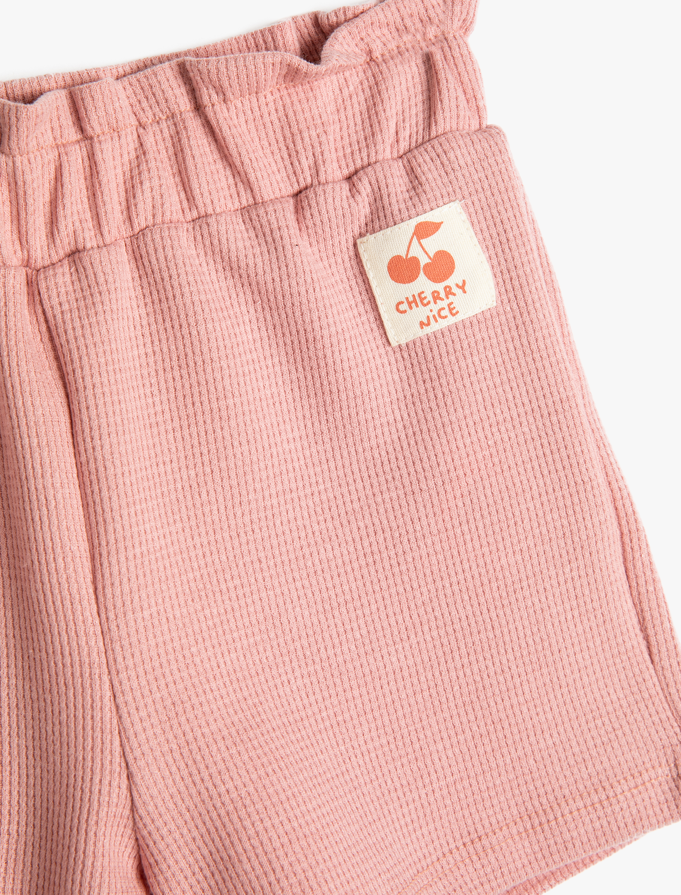  Kız Bebek Şort Beli Lastikli Dokulu Etiket Detaylı Pamuklu