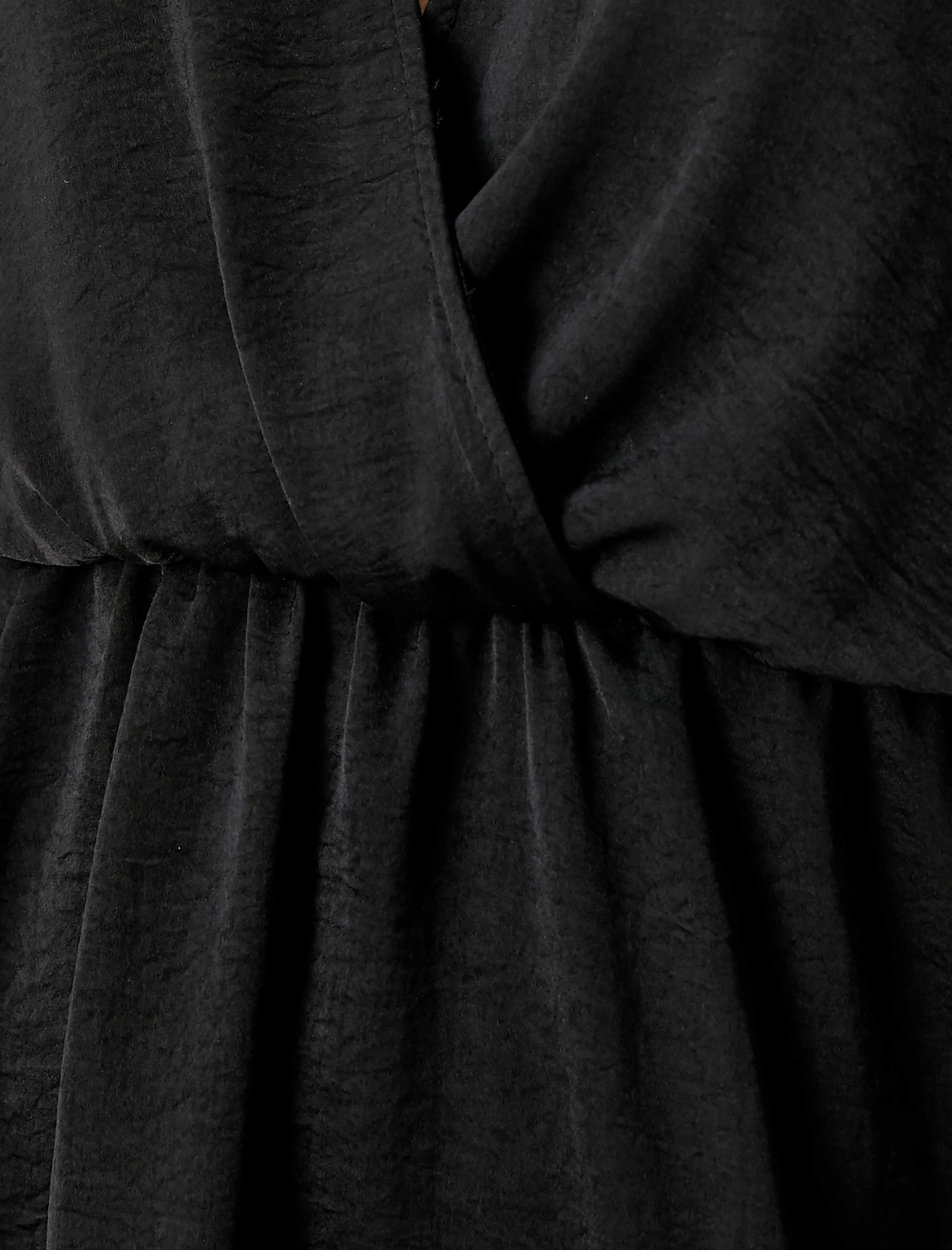   Mini Elbise V Yaka Kısa Kollu Saten Görünümlü