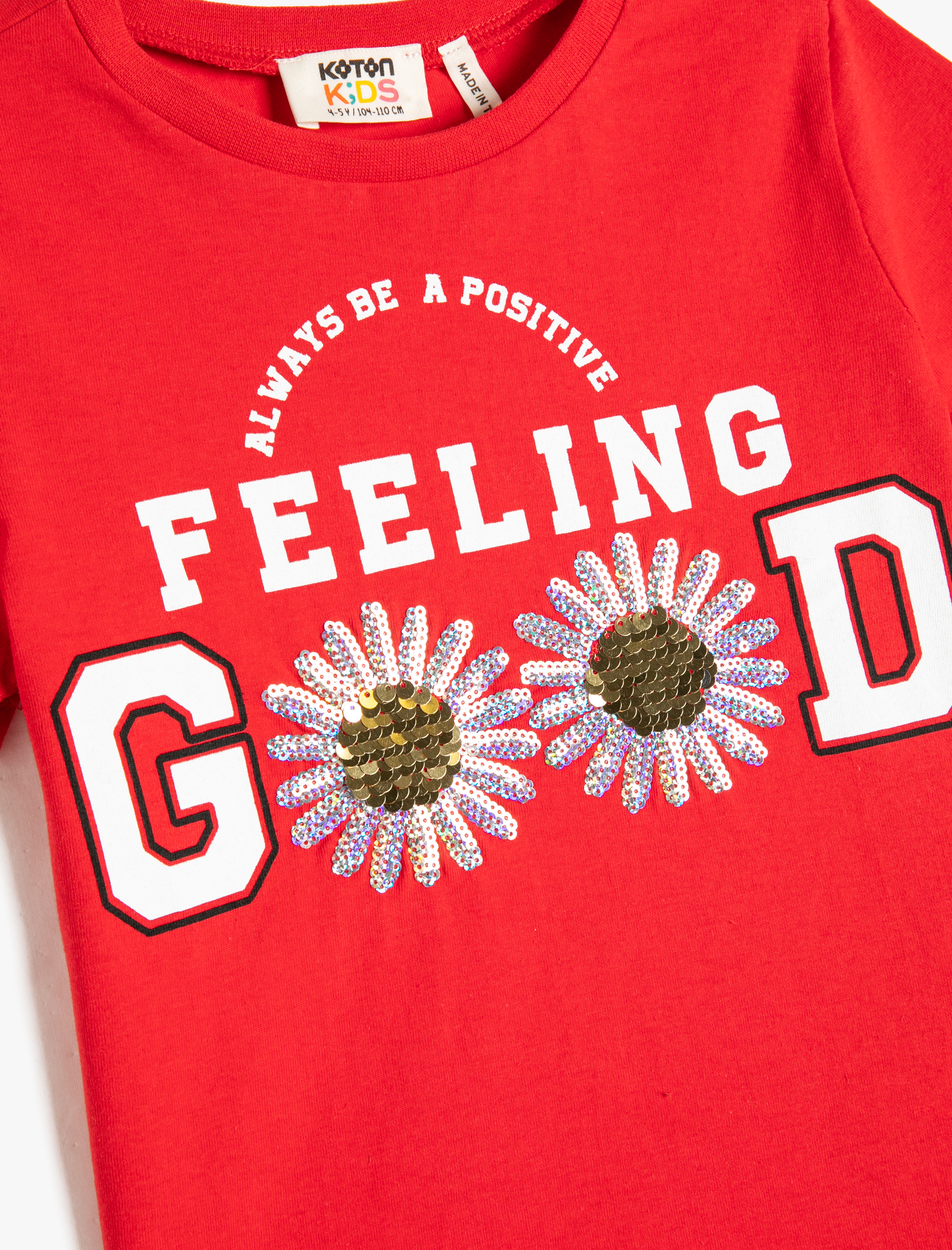 Kız Çocuk Tişört Kısa Kollu Baskılı Pul Payet İşlemeli Pamuklu