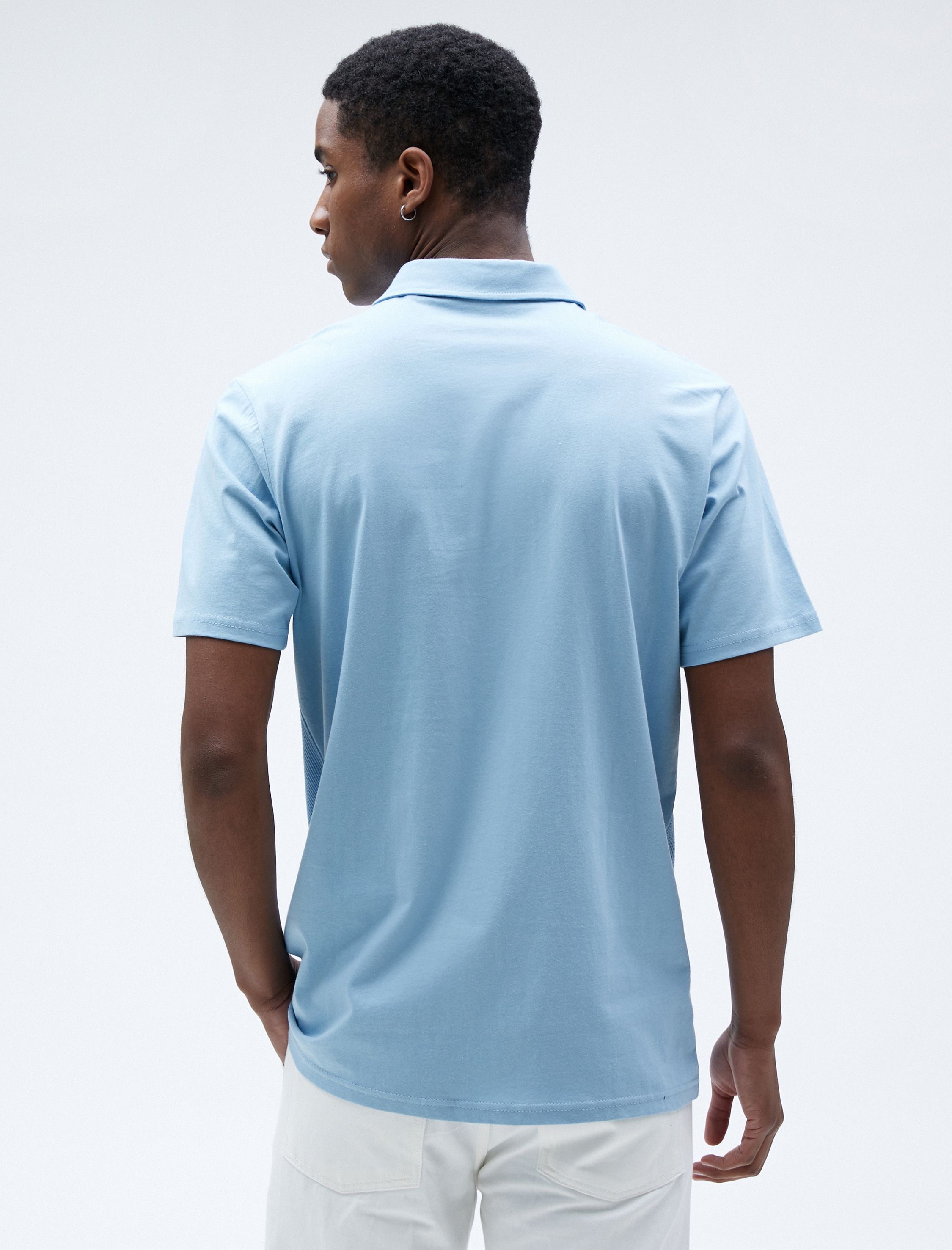 Polo Yaka Tişört Dokulu Düğmeli Dar Kesim Kısa Kollu