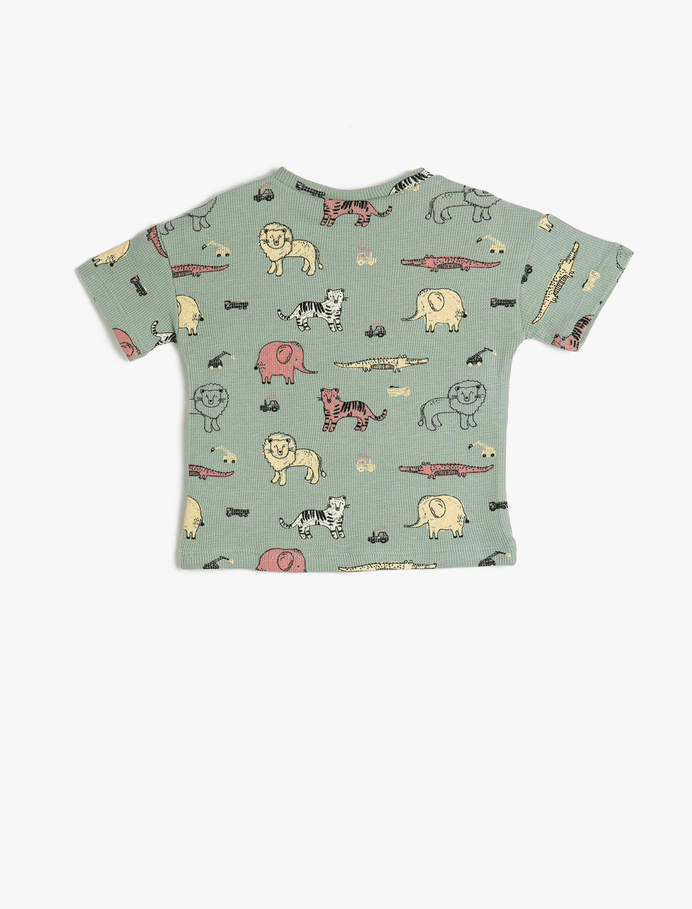 Erkek Bebek Tişört Kısa Kollu Bisiklet Yaka Dokulu Baskılı Pamuklu