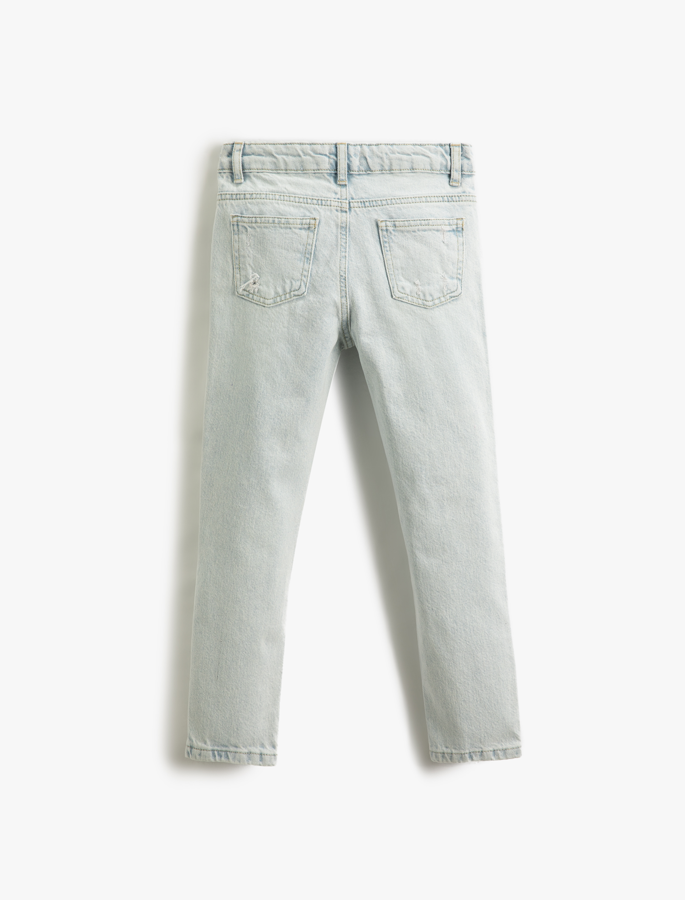  Erkek Çocuk Kot Pantolon Yıpratılmış Detaylı Pamuklu Cepli - Slim Jean  Beli Ayarlanabilir Lastikli