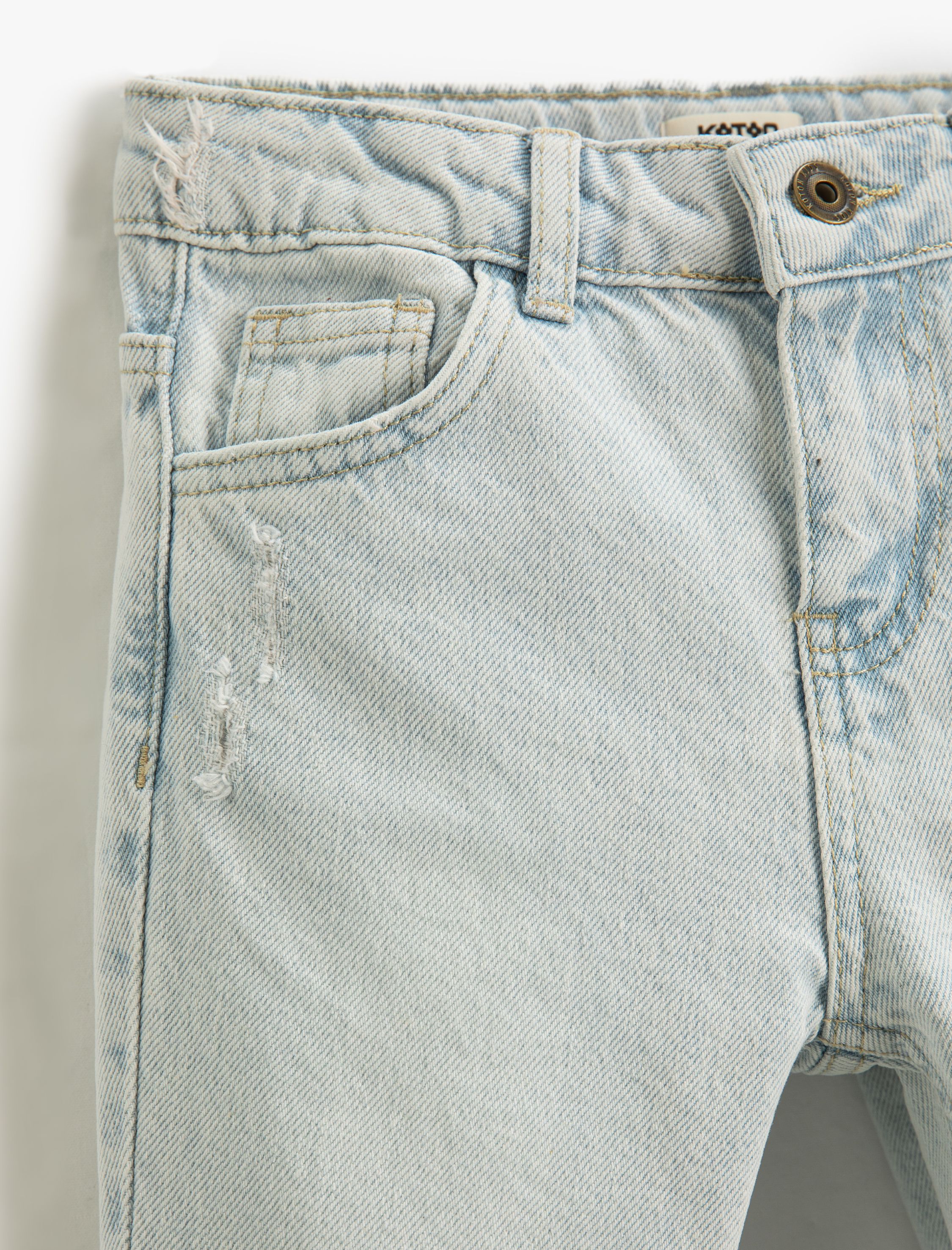  Erkek Çocuk Kot Pantolon Yıpratılmış Detaylı Pamuklu Cepli - Slim Jean  Beli Ayarlanabilir Lastikli