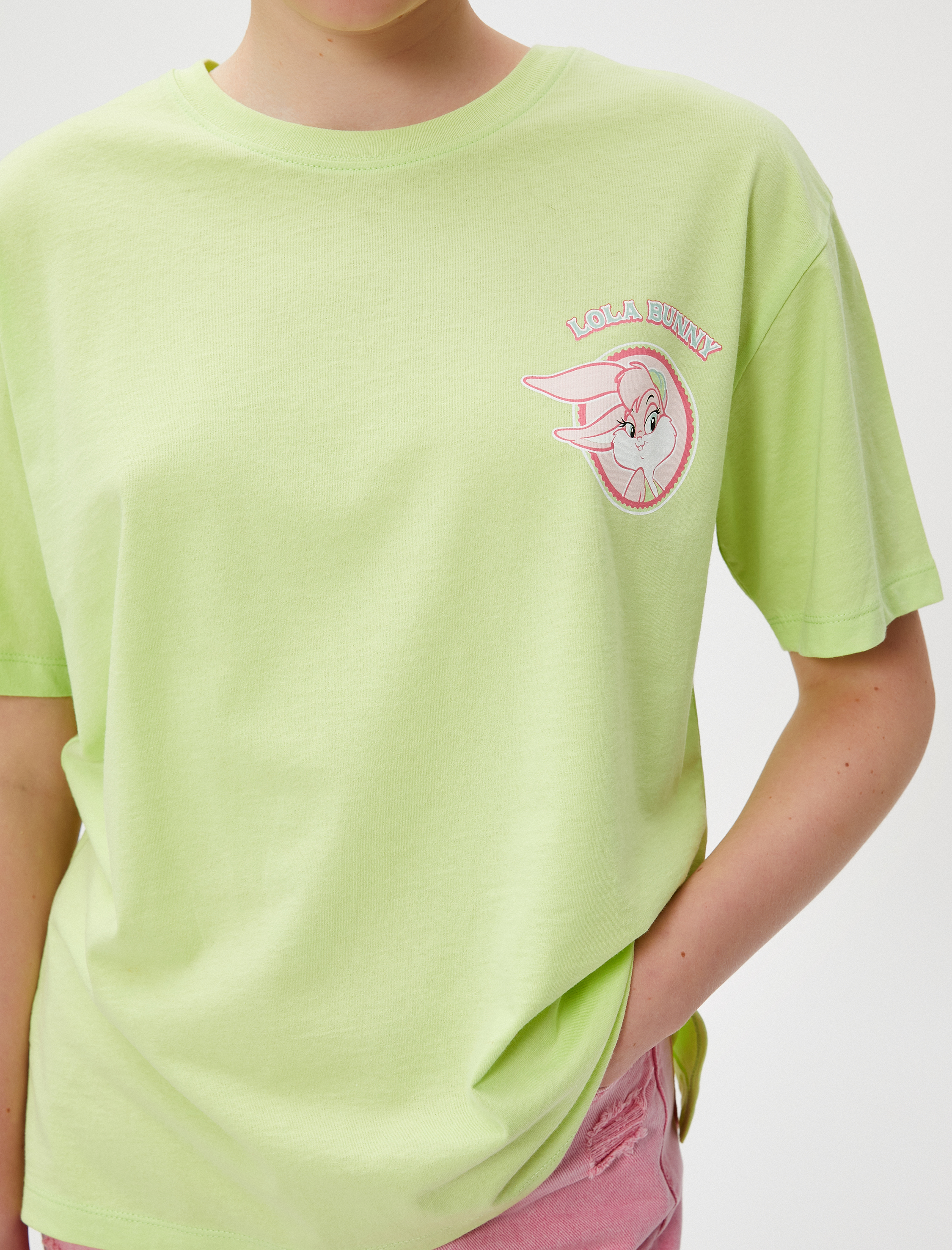 Lola Bunny Tişört Oversize Lisanslı Kısa Kollu Bisiklet Yaka Pamuklu