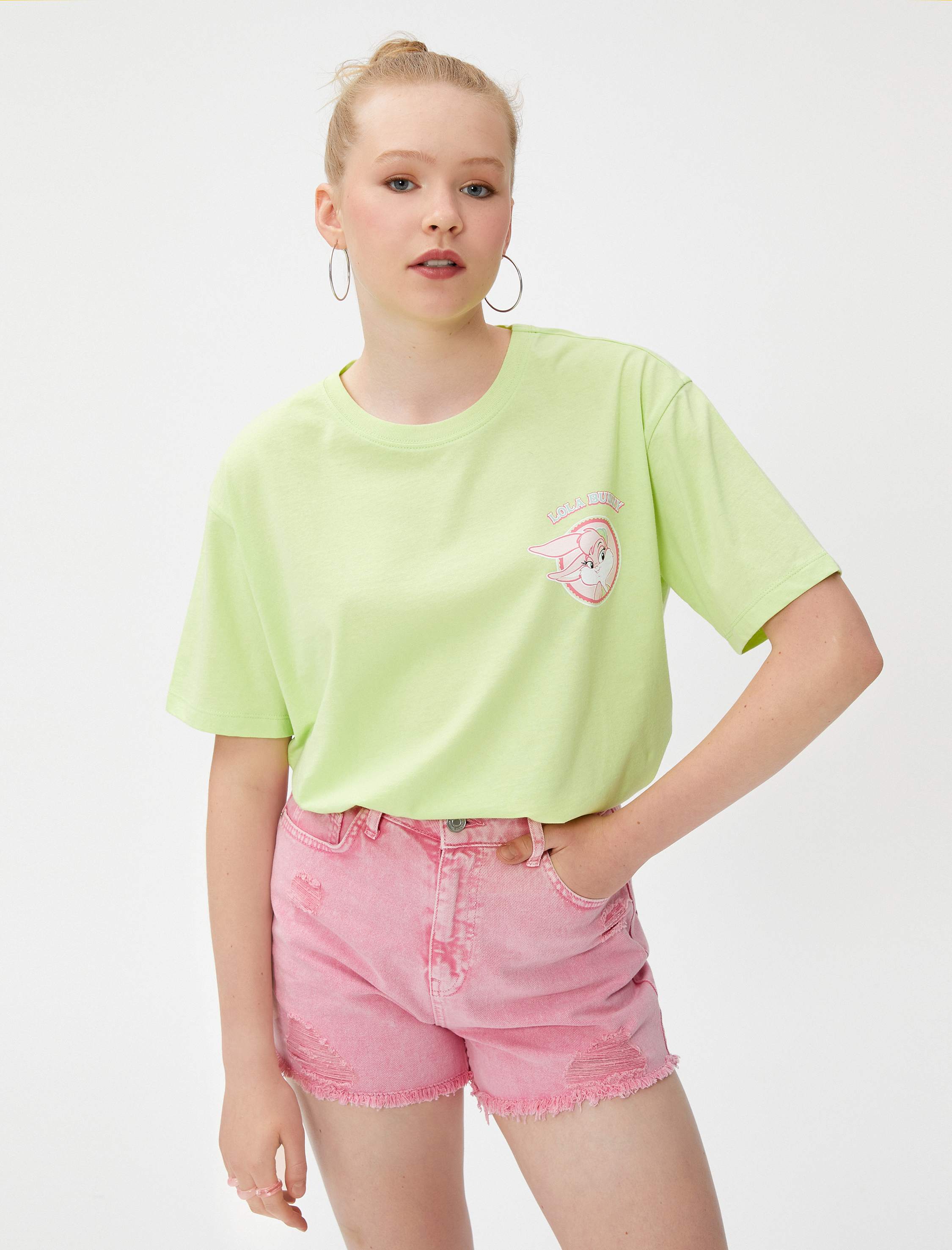 Lola Bunny Tişört Oversize Lisanslı Kısa Kollu Bisiklet Yaka Pamuklu
