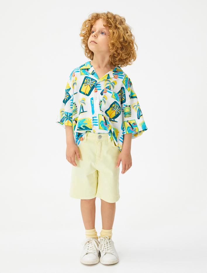 Erkek Çocuk Kot Şort Basic Cepli Pamuklu Beli Ayarlanabilir Lastikli