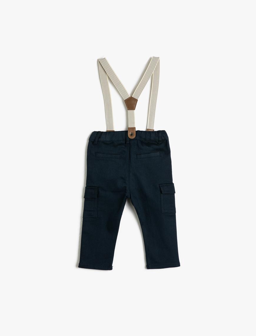  Erkek Bebek Slim Fit Kargo Pantolon Askılı  Beli Ayarlanabilir Lastikli