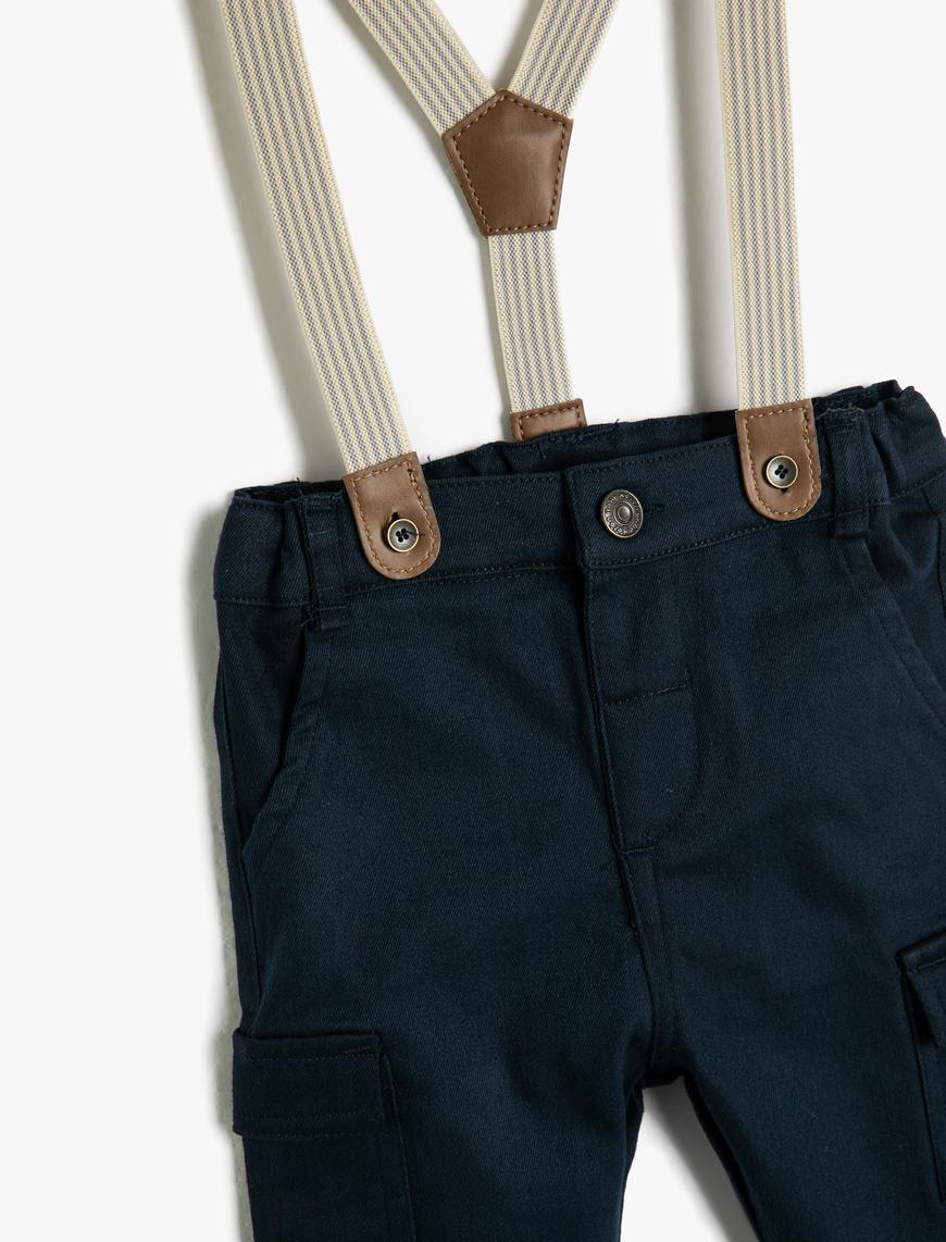  Erkek Bebek Slim Fit Kargo Pantolon Askılı  Beli Ayarlanabilir Lastikli