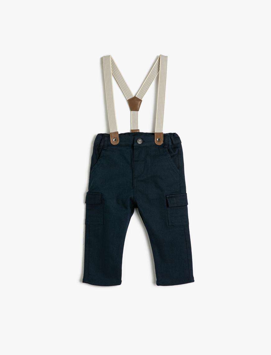  Erkek Bebek Slim Fit Kargo Pantolon Askılı  Beli Ayarlanabilir Lastikli
