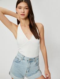 Crop Fitilli Atlet Halter Yaka