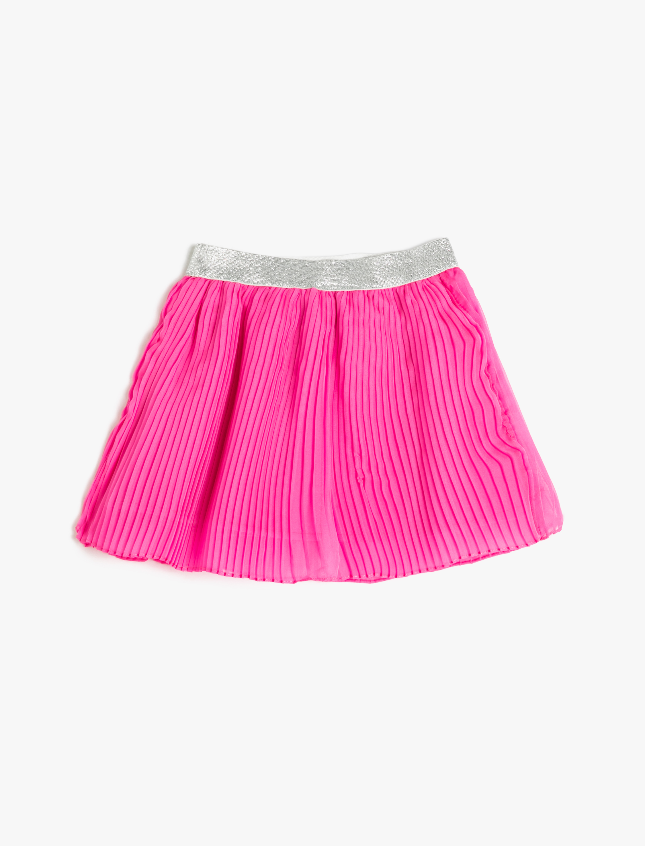  Kız Çocuk Mini Etek Pilili Astarlı Simli Beli Lastikli