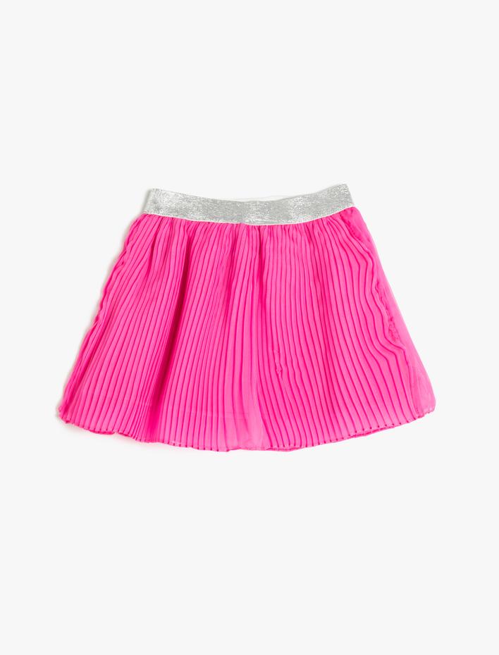 Kız Çocuk Mini Etek Pilili Astarlı Simli Beli Lastikli