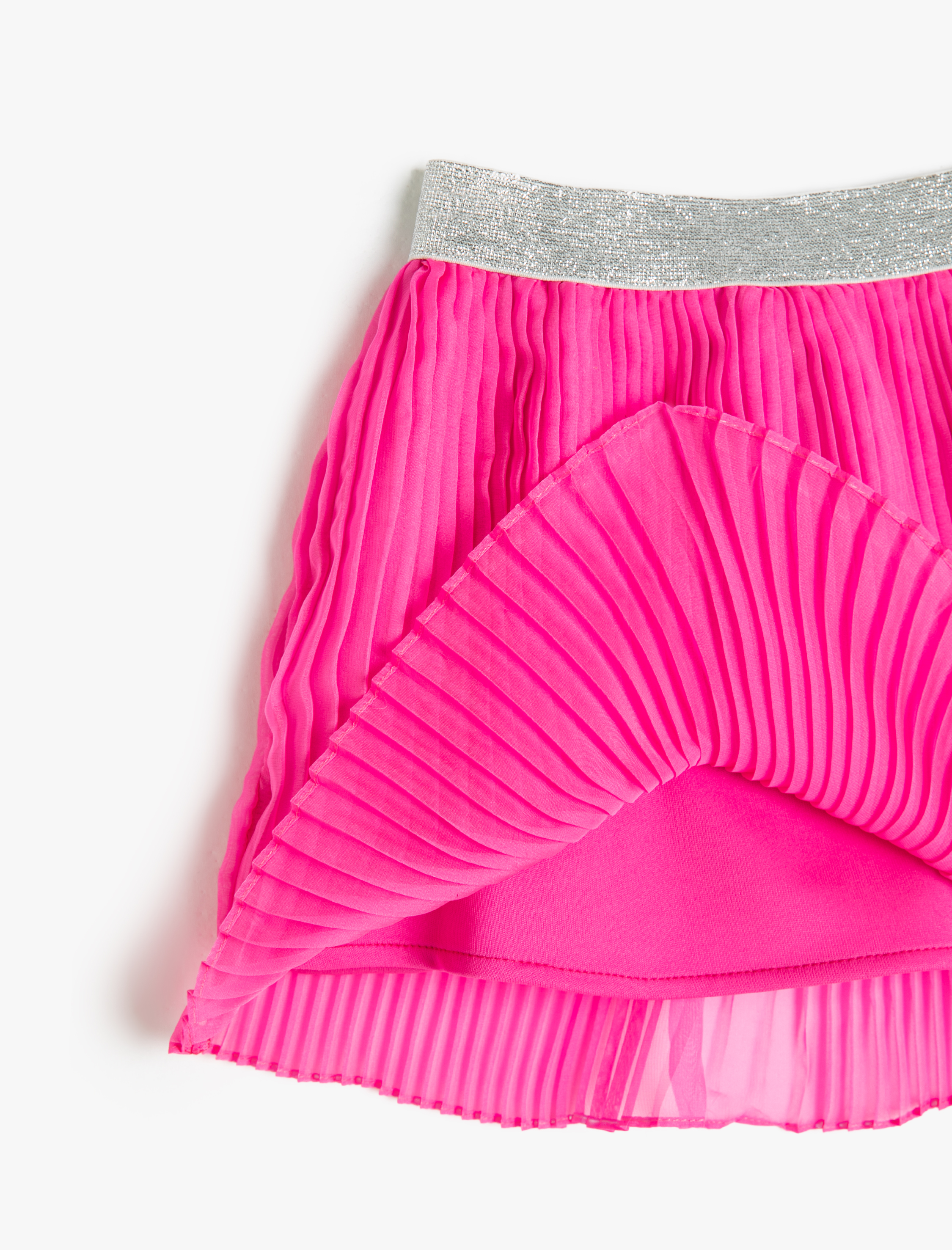  Kız Çocuk Mini Etek Pilili Astarlı Simli Beli Lastikli