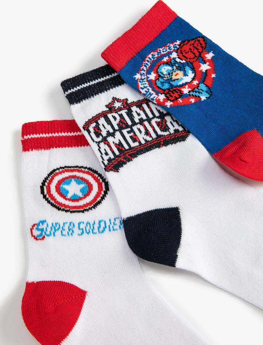  Erkek Çocuk Kaptan Amerika Çorap Seti Lisanslı 3'lü