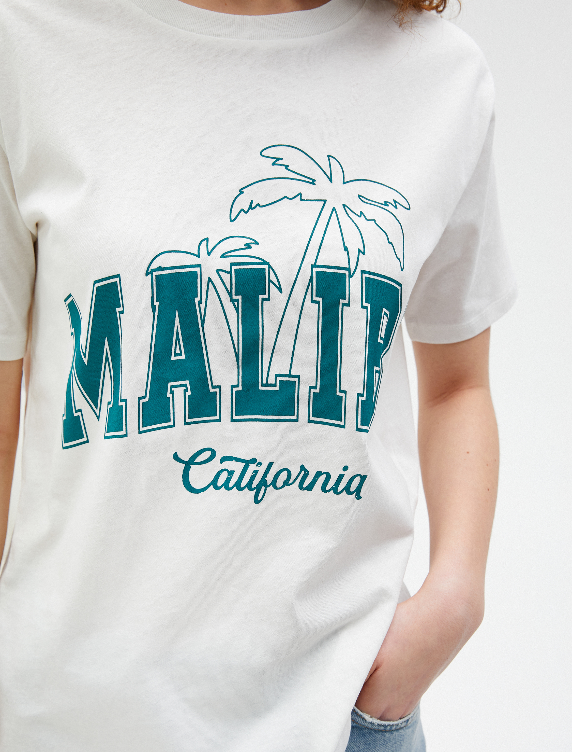   Baskılı Tişört Bisiklet Yaka Kısa Kollu Pamuklu