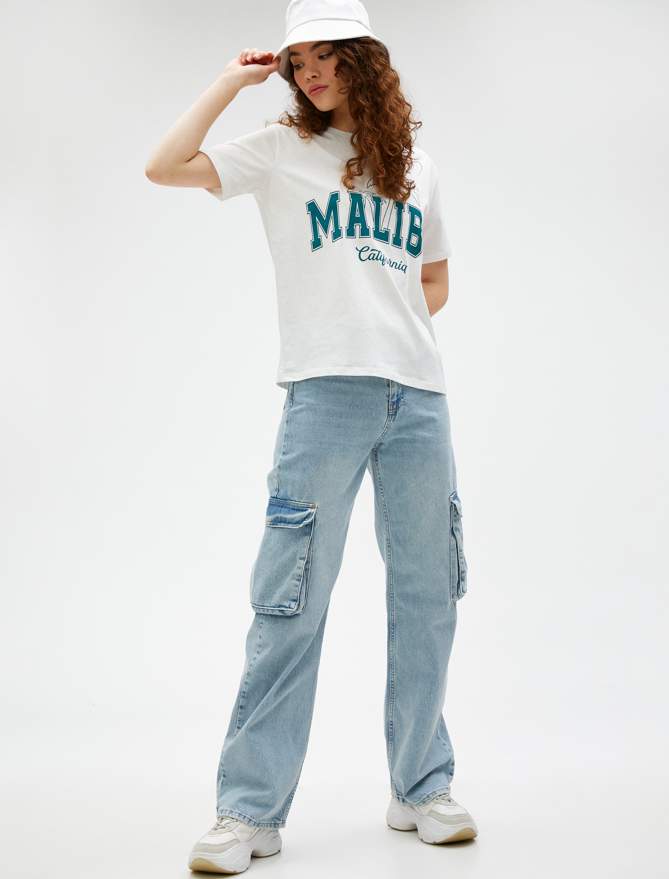   Baskılı Tişört Bisiklet Yaka Kısa Kollu Pamuklu