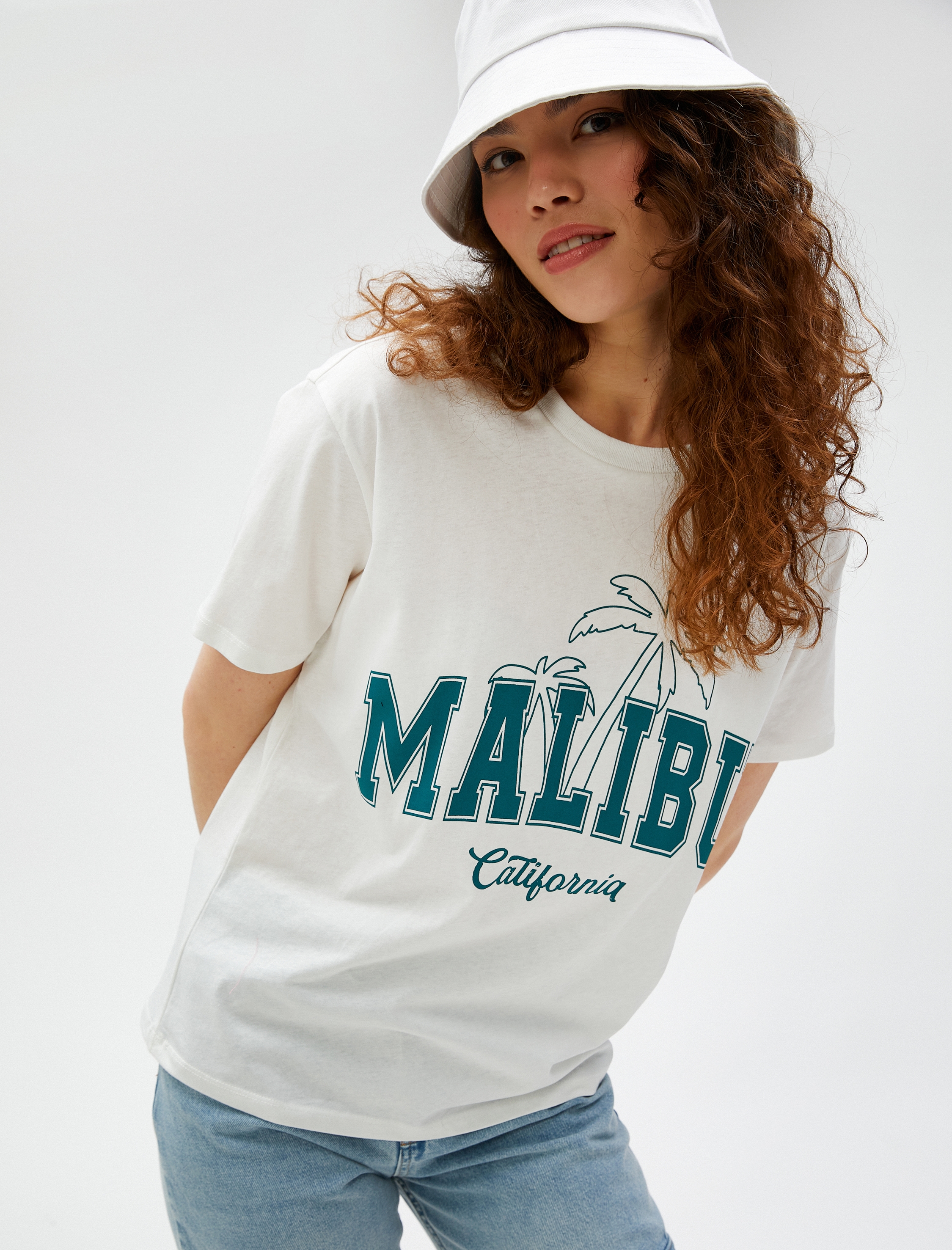   Baskılı Tişört Bisiklet Yaka Kısa Kollu Pamuklu