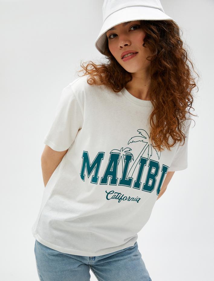  Baskılı Tişört Bisiklet Yaka Kısa Kollu Pamuklu