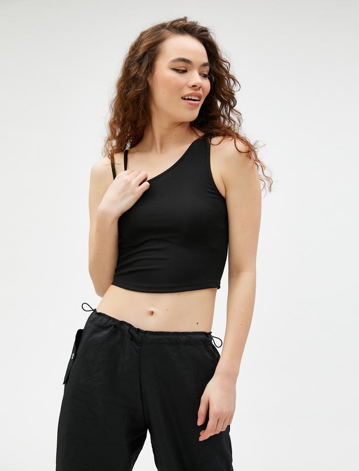  Crop Fitilli Atlet Asimetrik Yaka