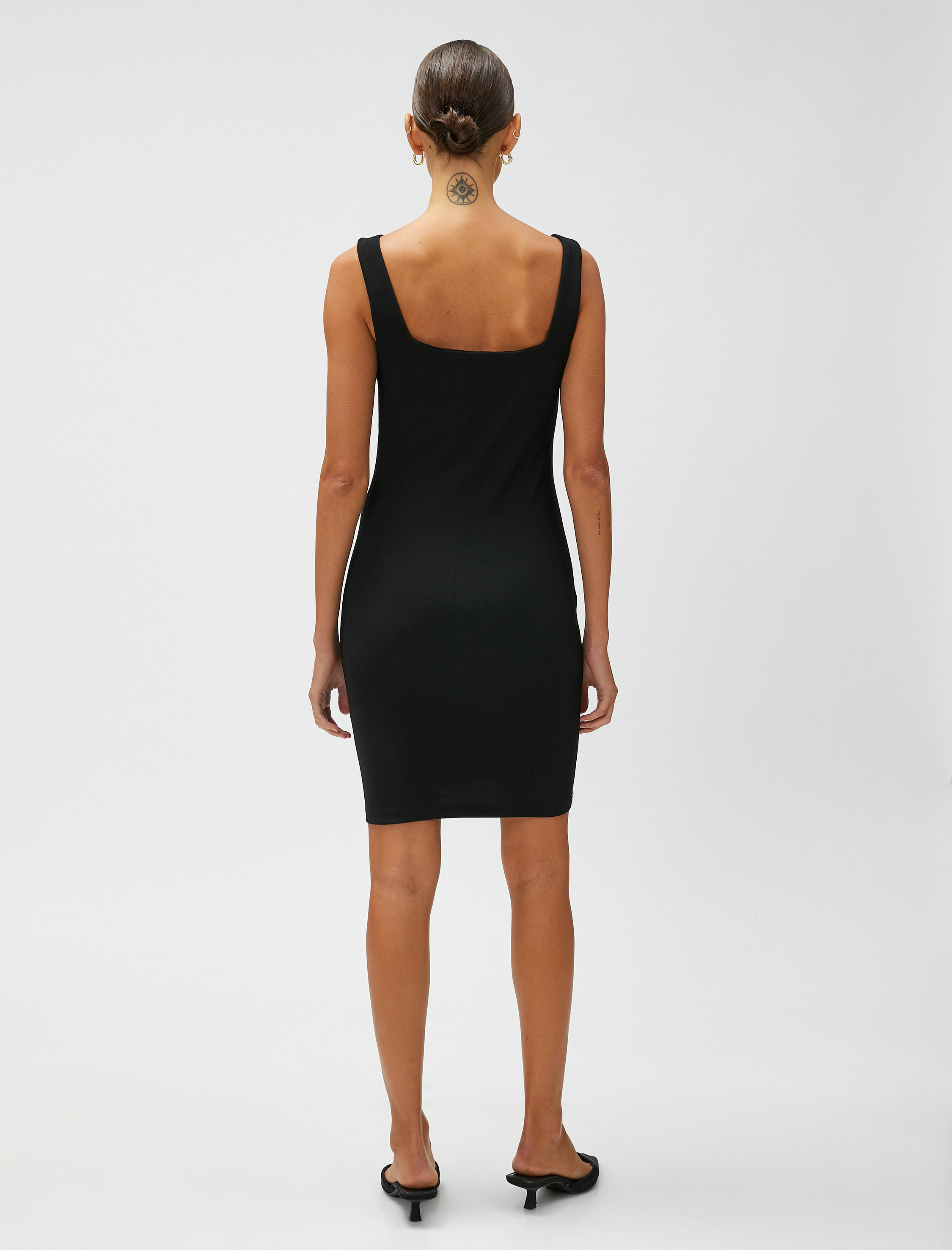 Mini Elbise Kare Yaka