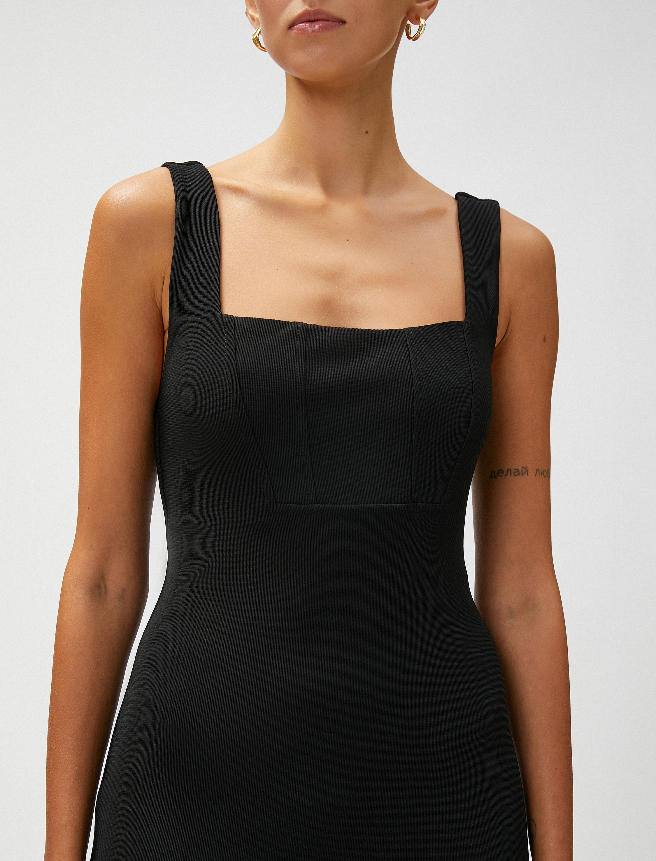 Mini Elbise Kare Yaka