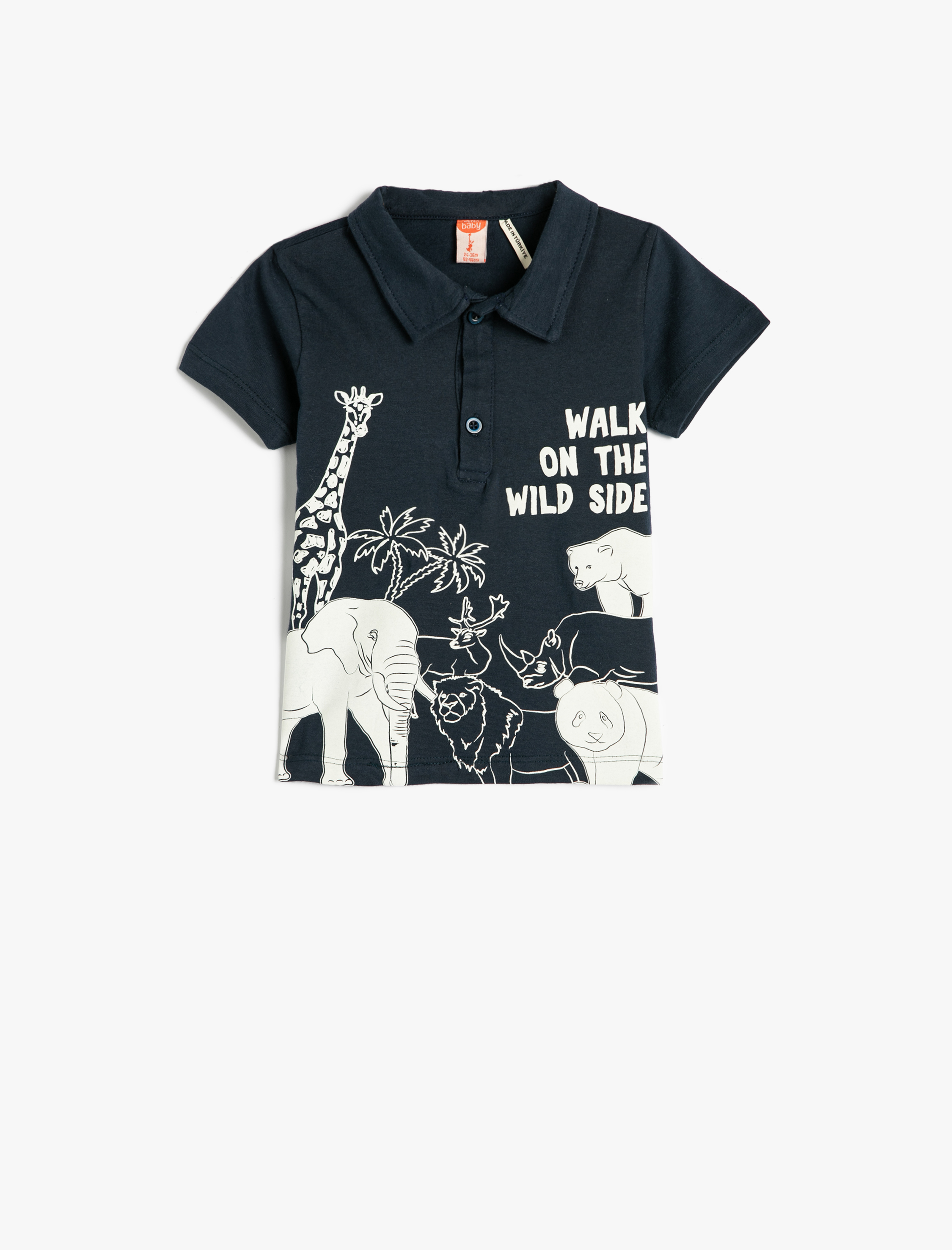  Erkek Bebek Polo Yaka Tişört Kısa Kollu Hayvanlar Baskılı Pamuklu
