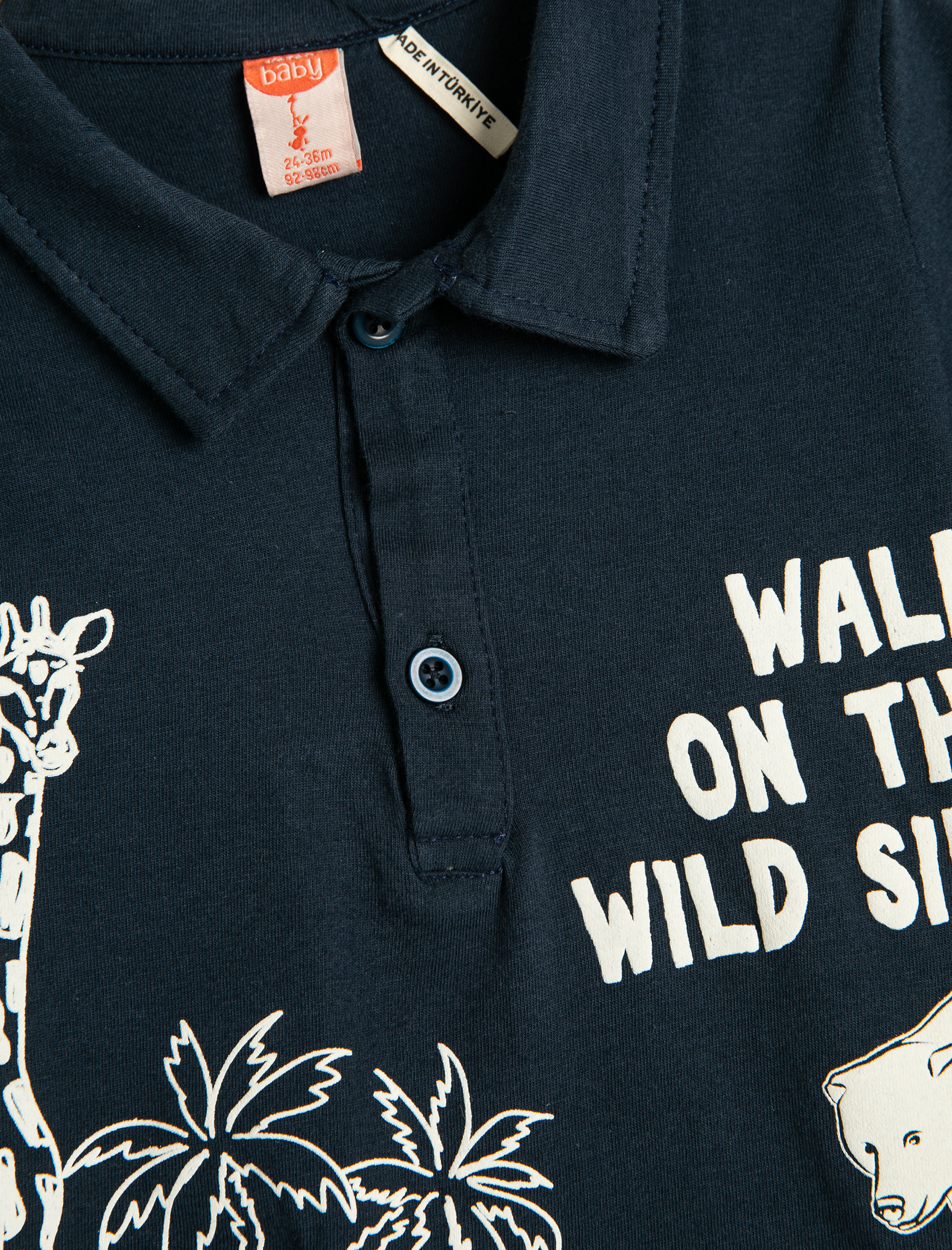  Erkek Bebek Polo Yaka Tişört Kısa Kollu Hayvanlar Baskılı Pamuklu