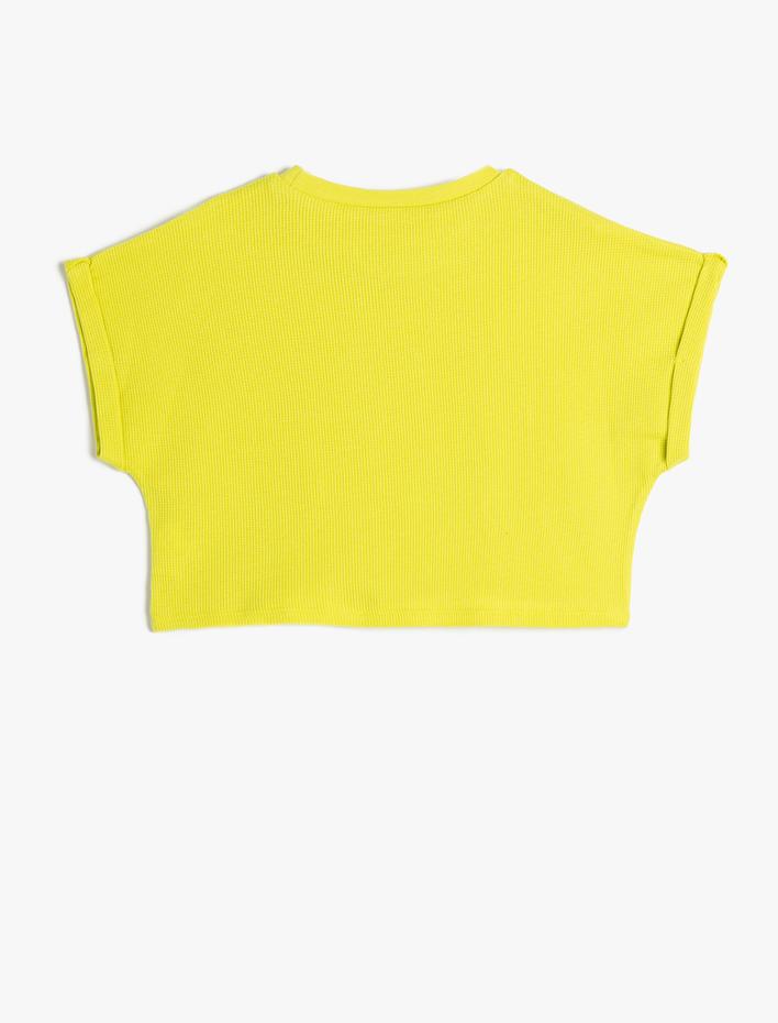 Kız Çocuk Crop Tişört Oversize Kısa Kollu Bisiklet Yaka Pamuklu