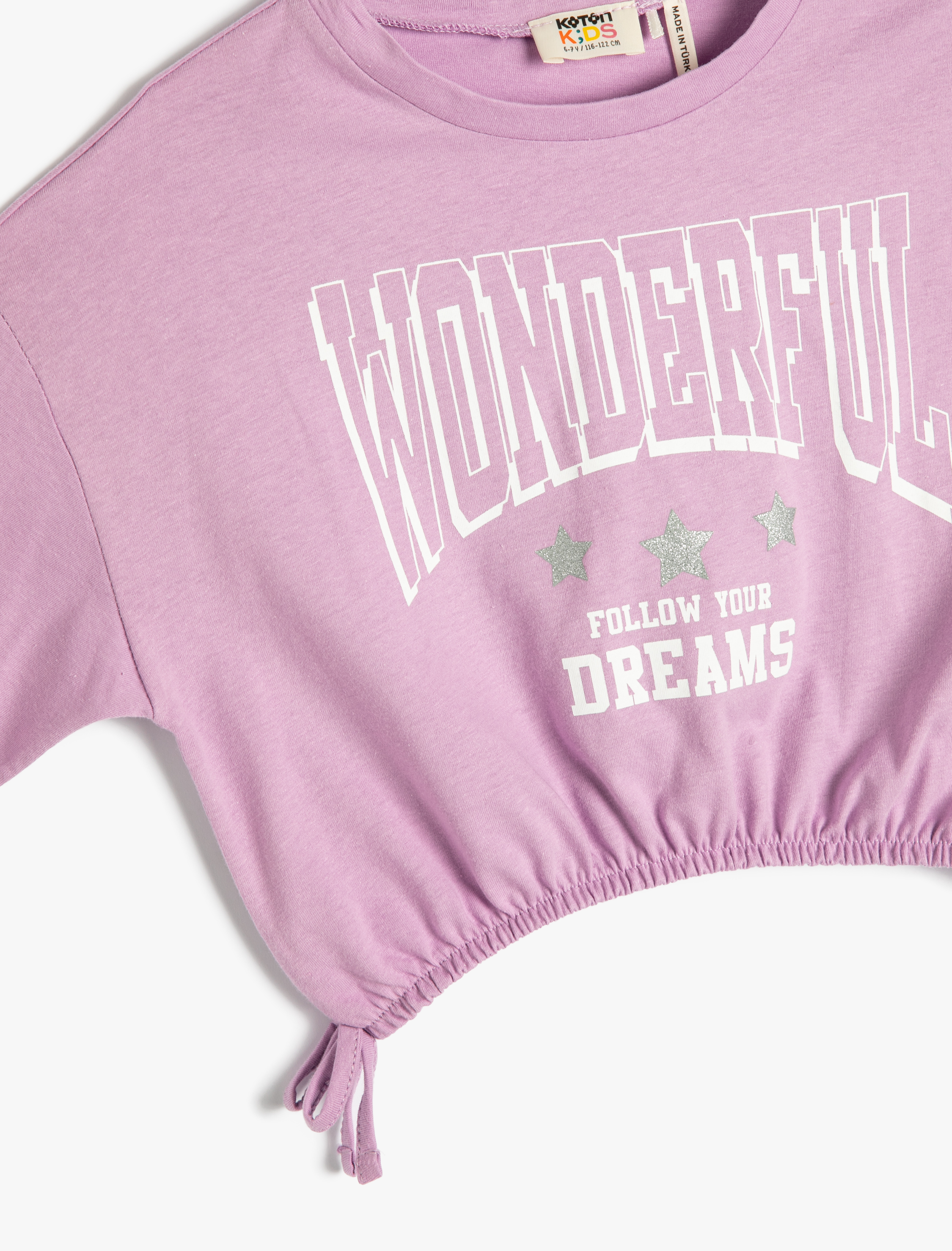  Kız Çocuk Crop Oversize Tişört Kısa Kollu Beli Elastic Pamuklu