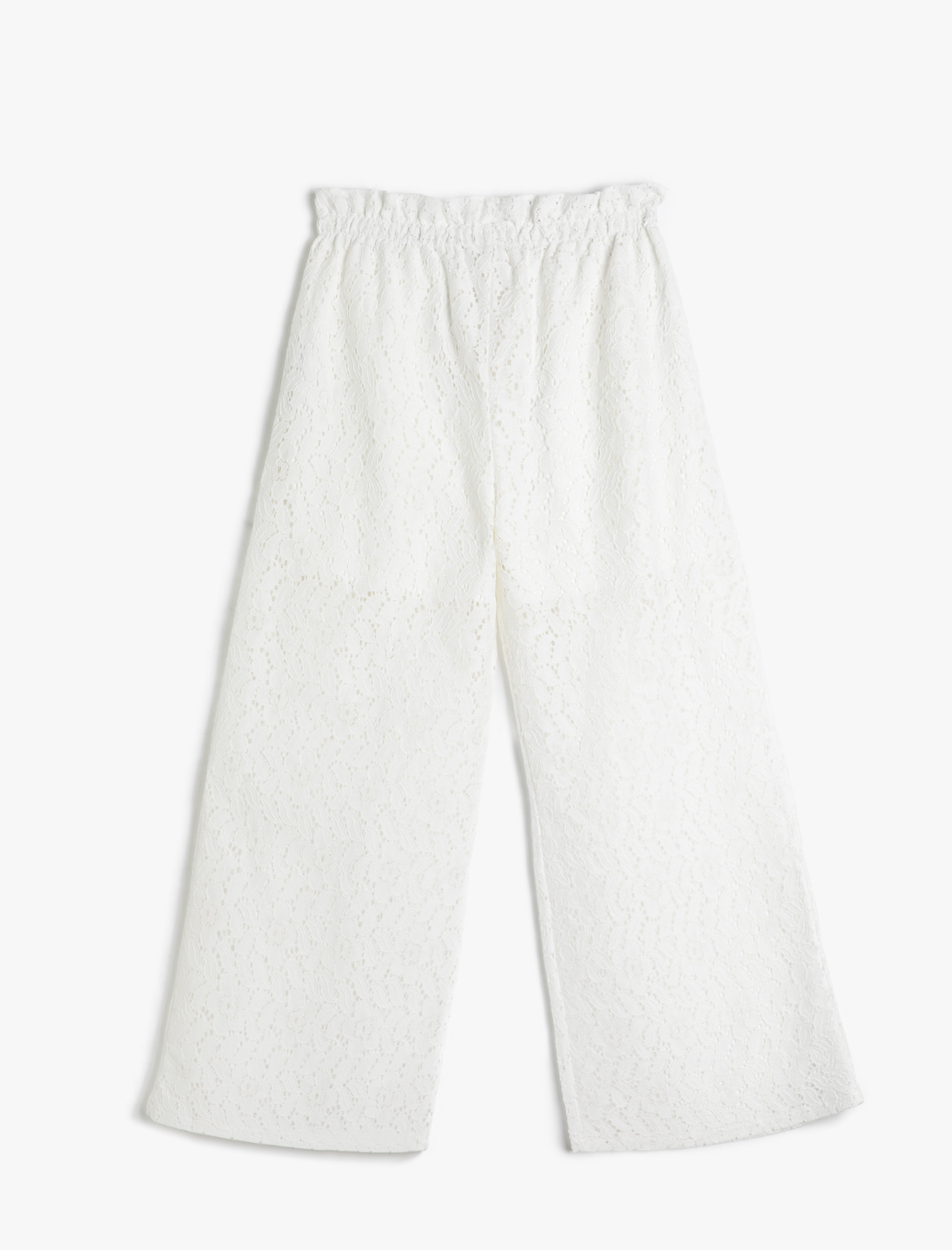  Kız Çocuk Bol Paça Pantolon Yarım Astarlı Beli Lastikli Dantelli