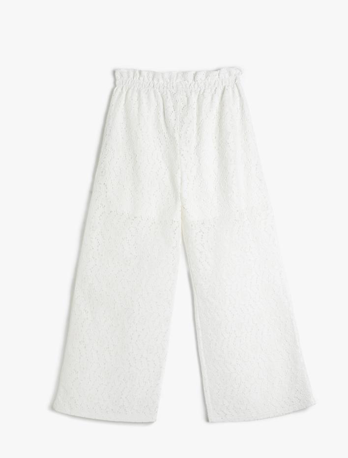 Kız Çocuk Bol Paça Pantolon Yarım Astarlı Beli Lastikli Dantelli