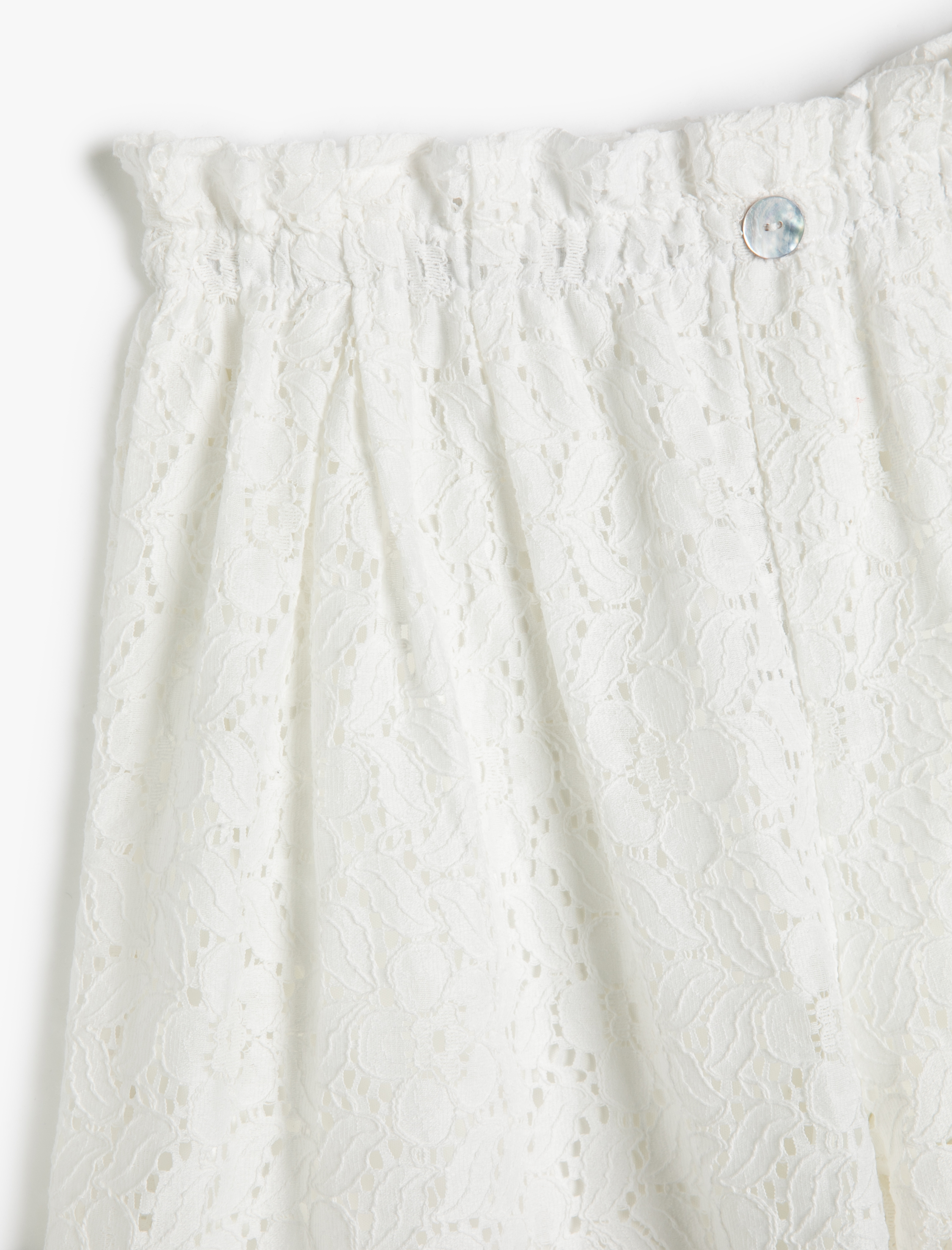  Kız Çocuk Bol Paça Pantolon Yarım Astarlı Beli Lastikli Dantelli