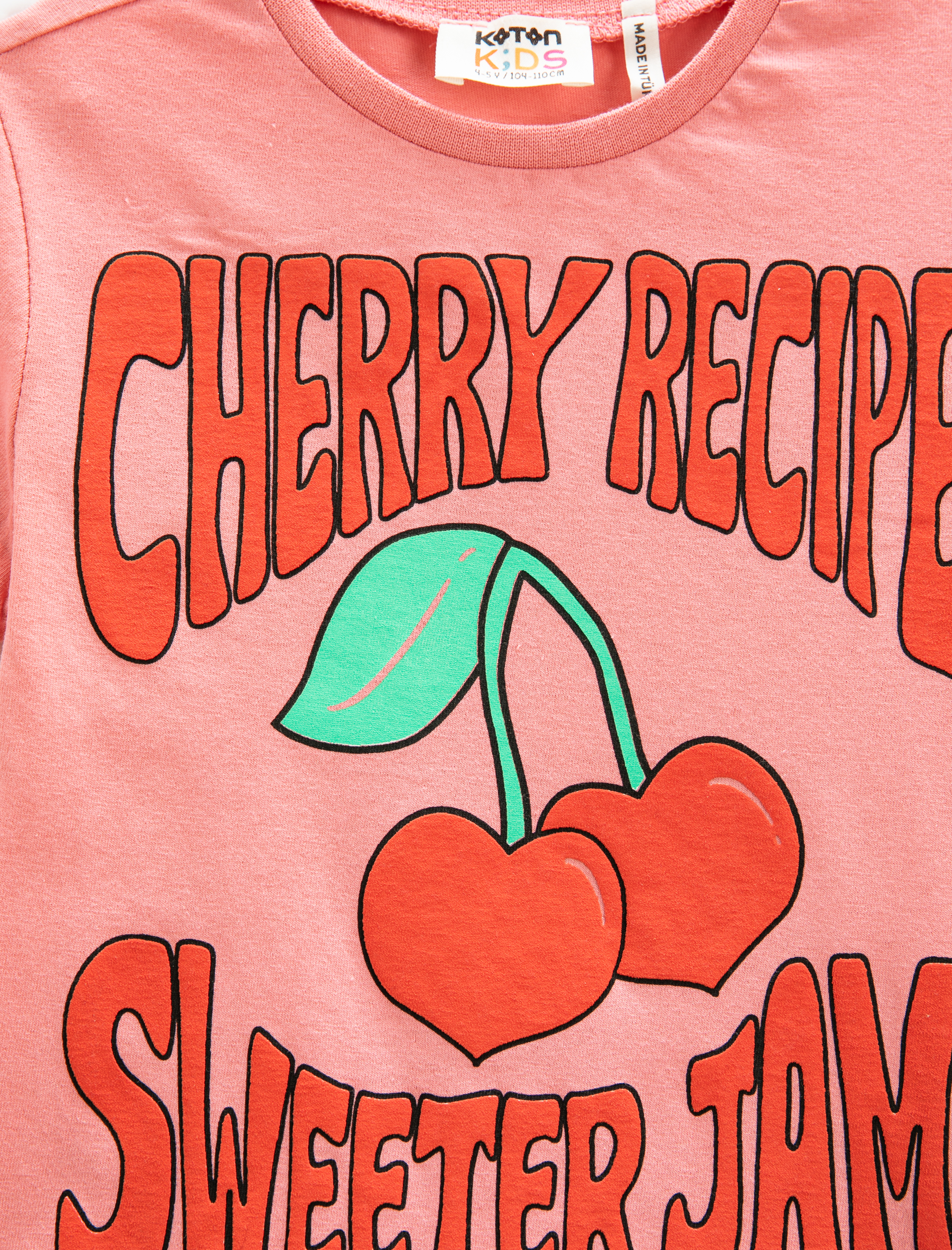  Kız Çocuk Kirazlı Tişört Kısa Kollu Yuvarlak Yaka Pamuklu